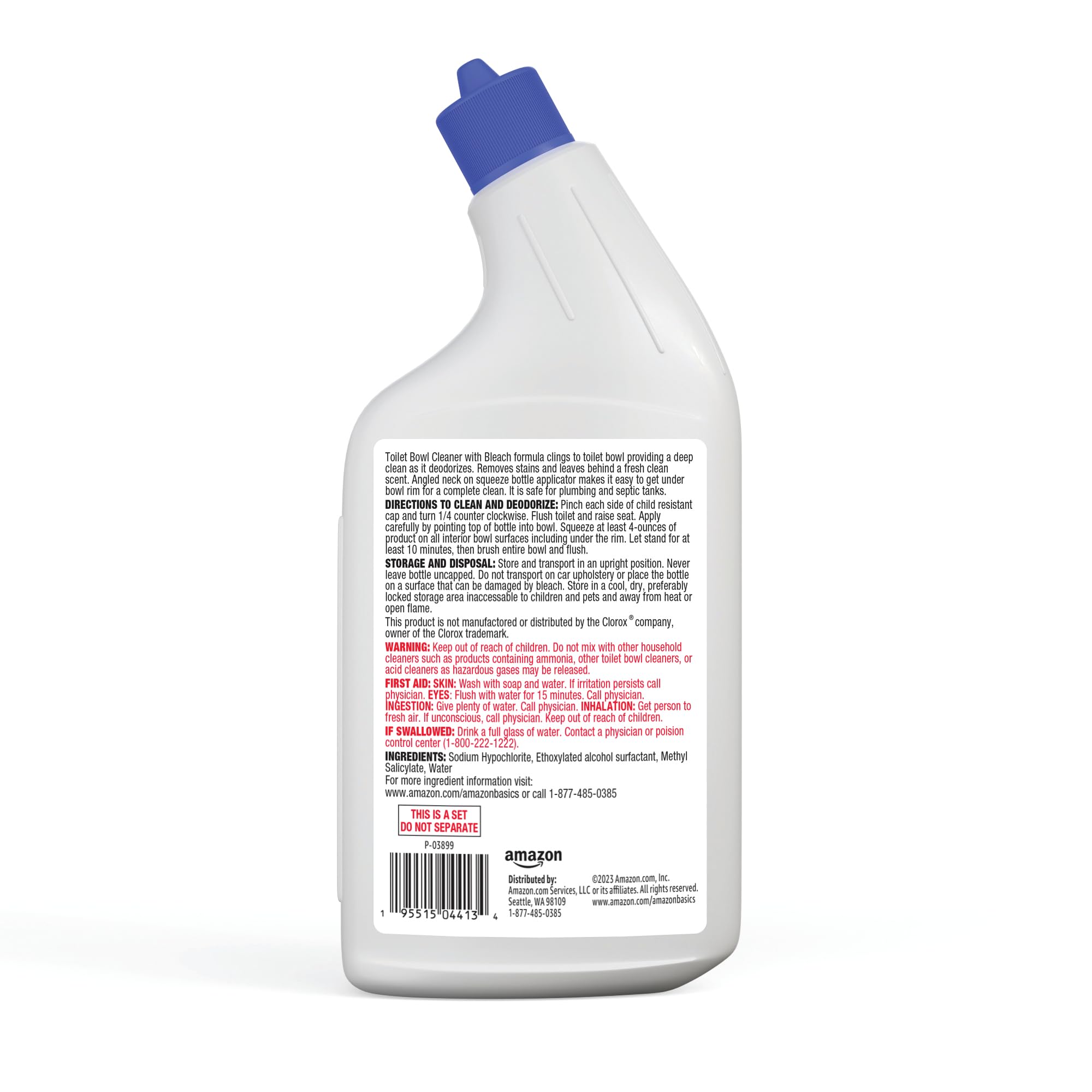 Amazon Basics Toilet Bowl Cleaner with Cling Action Formula, Bleach, Fresh Scent, 24 Fl Oz, Pack of 2