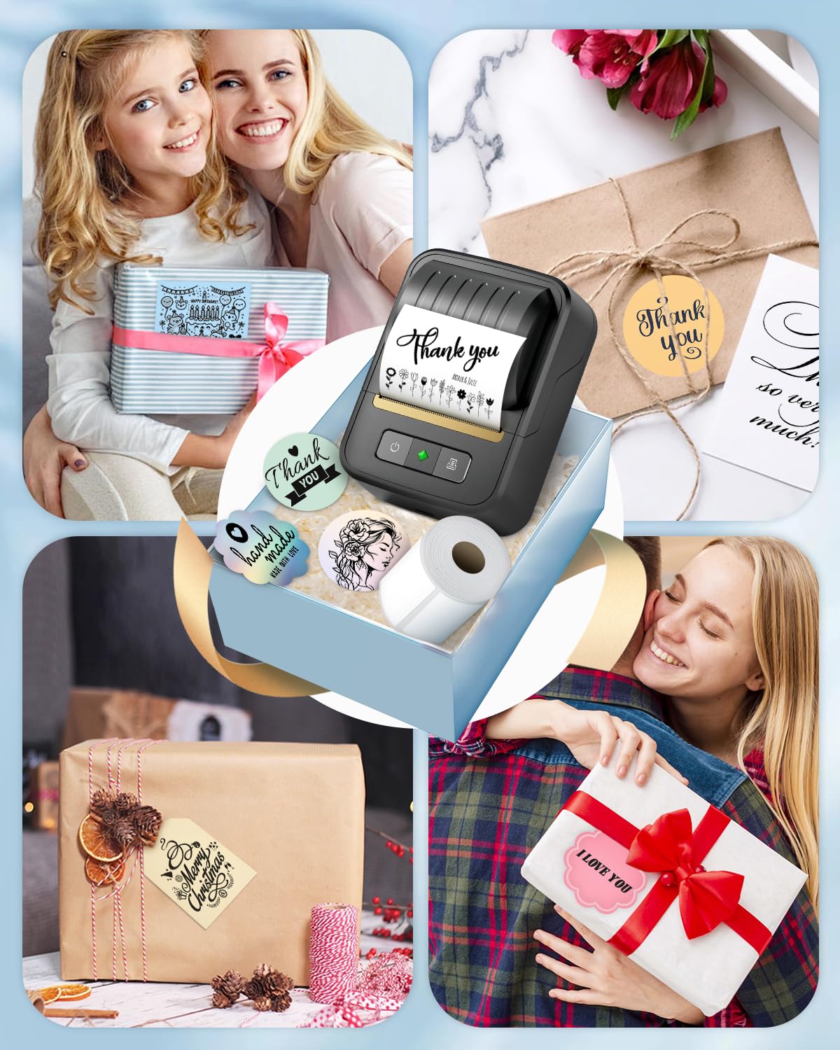 NDYIN Label Makers, Label Maker Machine with Tape, Bluetooth Label Maker, Portable Thermal 2 Inch Label Printer for Small Business, Barcode, Address, Logo, Clothing, Sticker Printer for Phones & PC