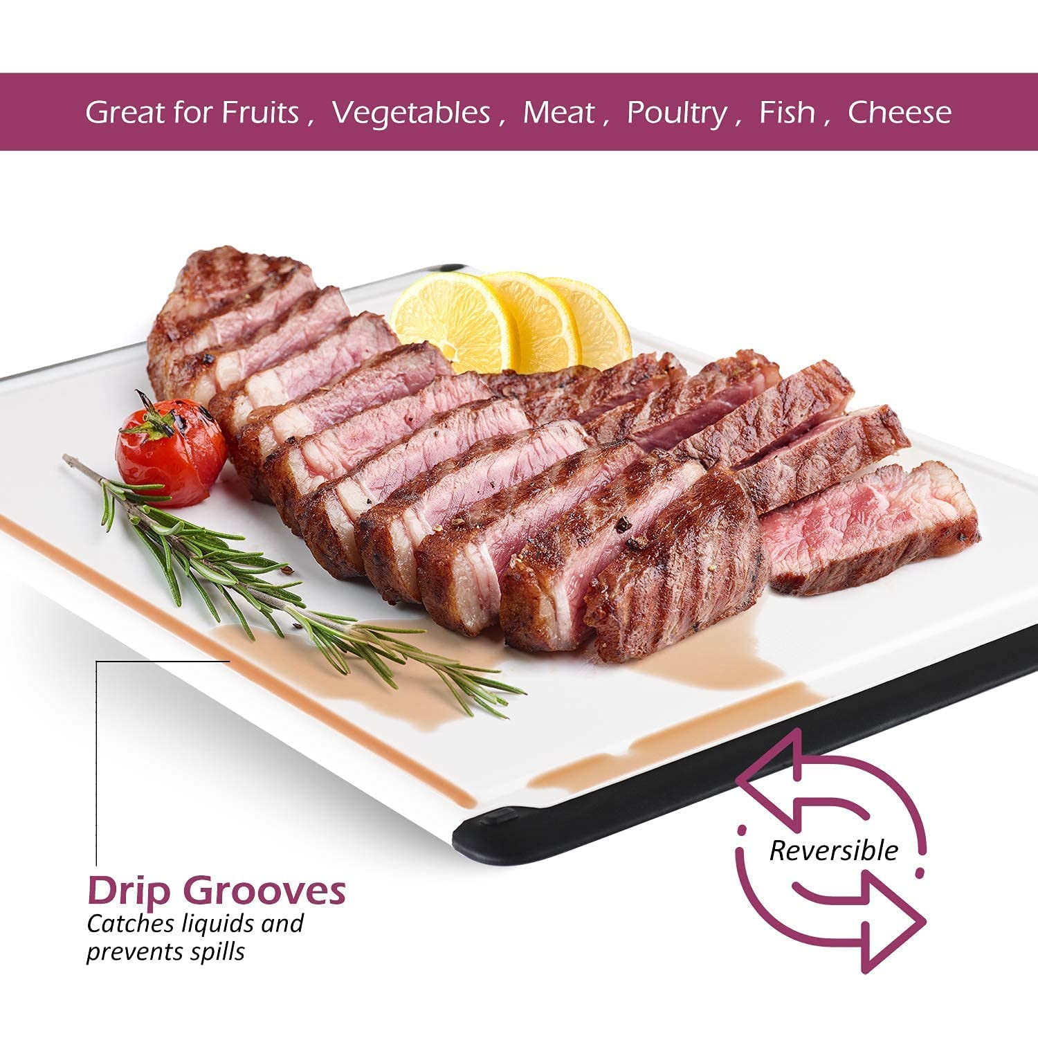 Large Cutting Board for Kitchen - 18x12 Inch Plastic Cutting Board with Deep Juice Groove, Non-Slip Dishwasher Safe Carving Board for Turkey, Meat, Vegetables, Fruits - Thanksgiving and Christmas Gift