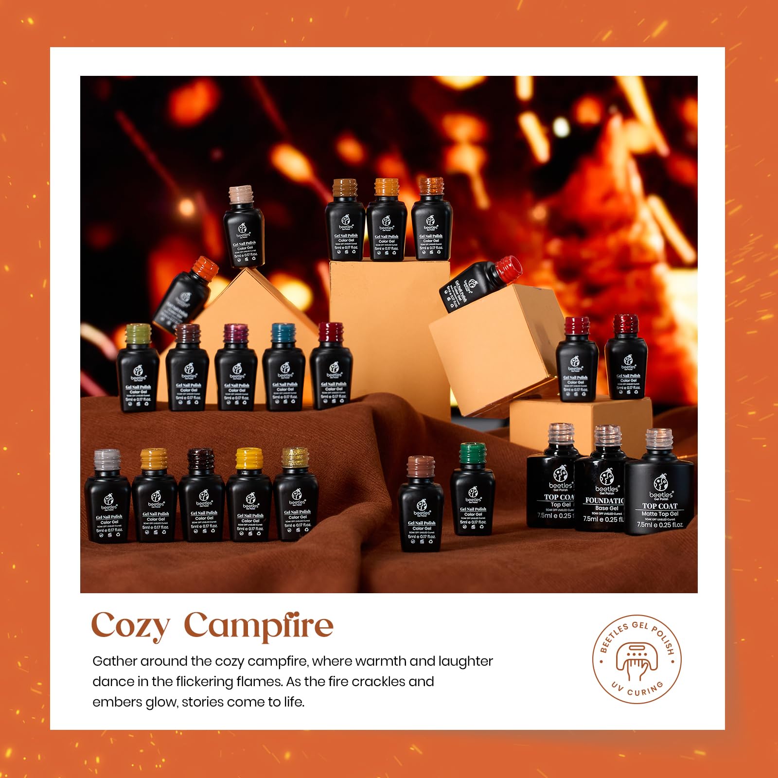 Beetles Fall Gel Nail Polish Set - Cozy Campfire Gel Polish Set 20 Colors Orange Yellow Green Brown Red Soak Off Uv Lamp Need Base Glossy Matte Top Coat Manicure Kit Gift for Girls Women