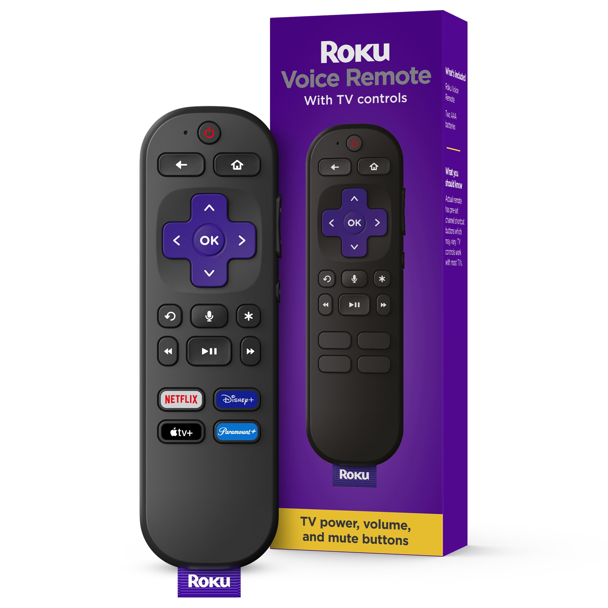 Roku Voice Remote | Replacement TV Remote Control with Voice Control, Simple Setup, & Pre-Set App Shortcuts - Compatible with Roku TV, Players, & Audio Devices