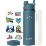Swigina [2-IN-1 LID] Insulated Water Bottle with Silicone Boot (36hrs Cold/18hrs Hot) - DIY Stickers, Leakproof, BPA Free, 24 oz