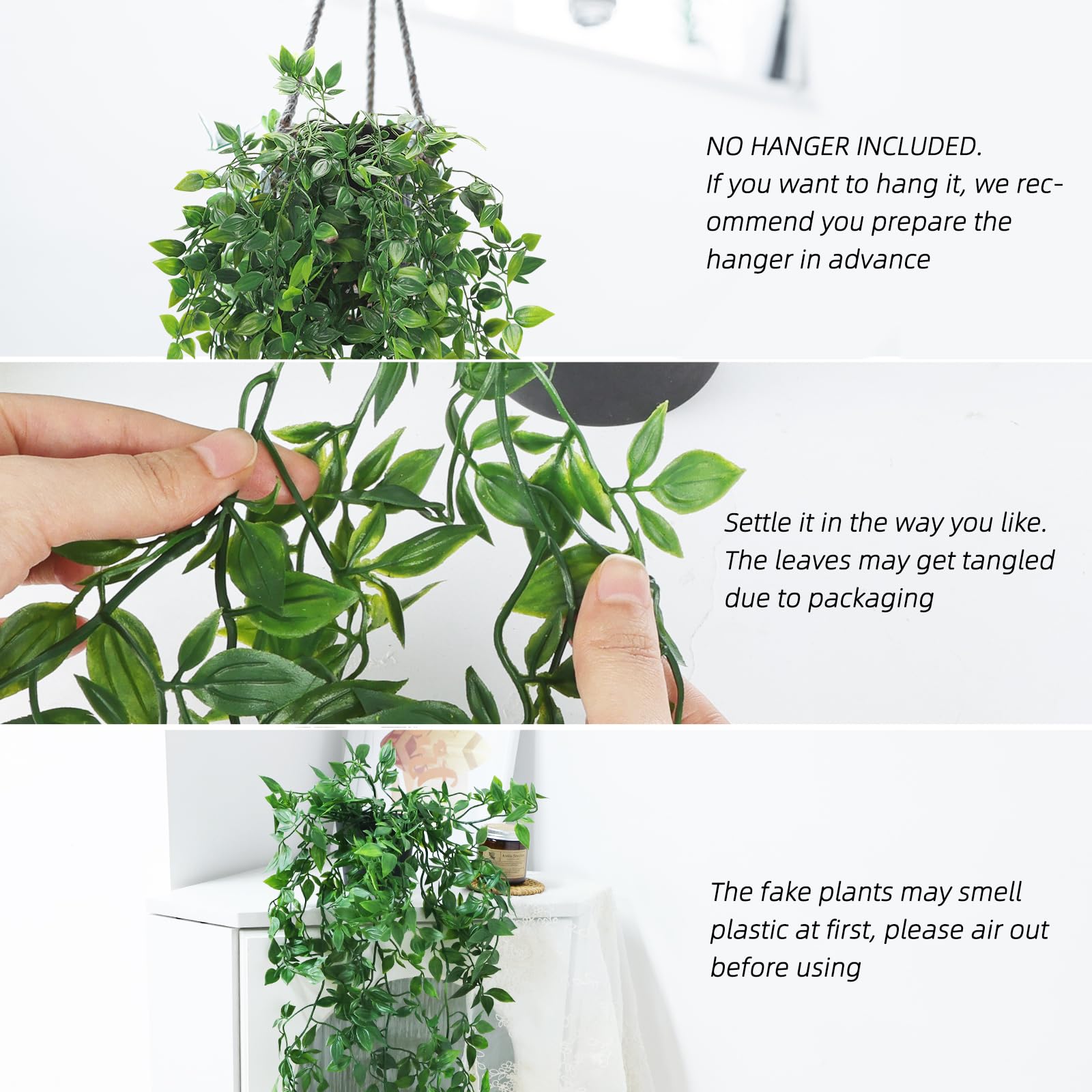 Whonline Fake Hanging Plants, Artificial Small Potted Plants for Indoor Outdoor Aesthetic Office Living Room Shelf Decor (1 Pack)