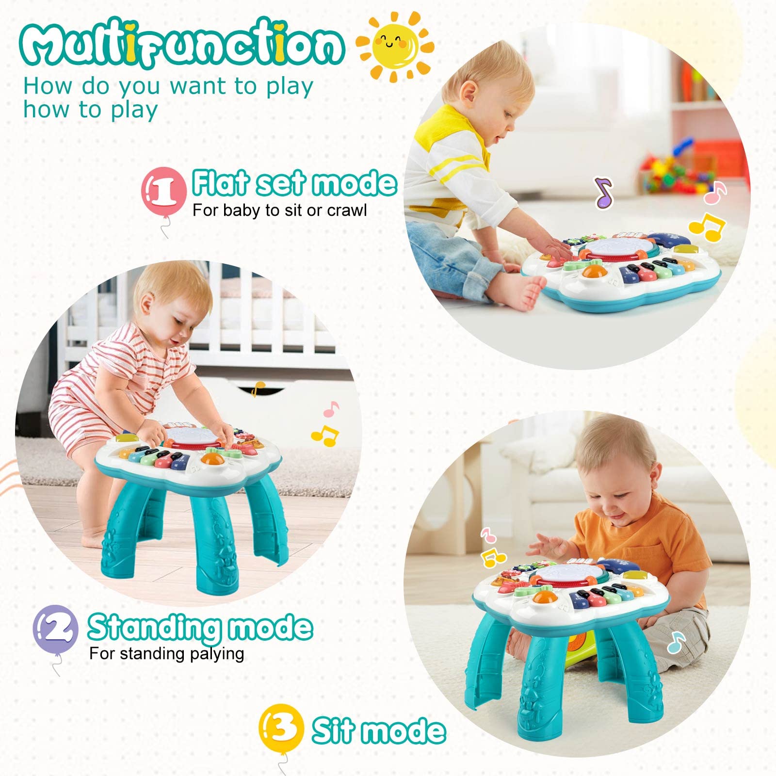 BACCOW Baby & Toddler Toys, Baby Activity Center 6 to 12-18 Month Old, Learning Musical Table Toys for 1 2 3 Year Old Boys Girls Gifts