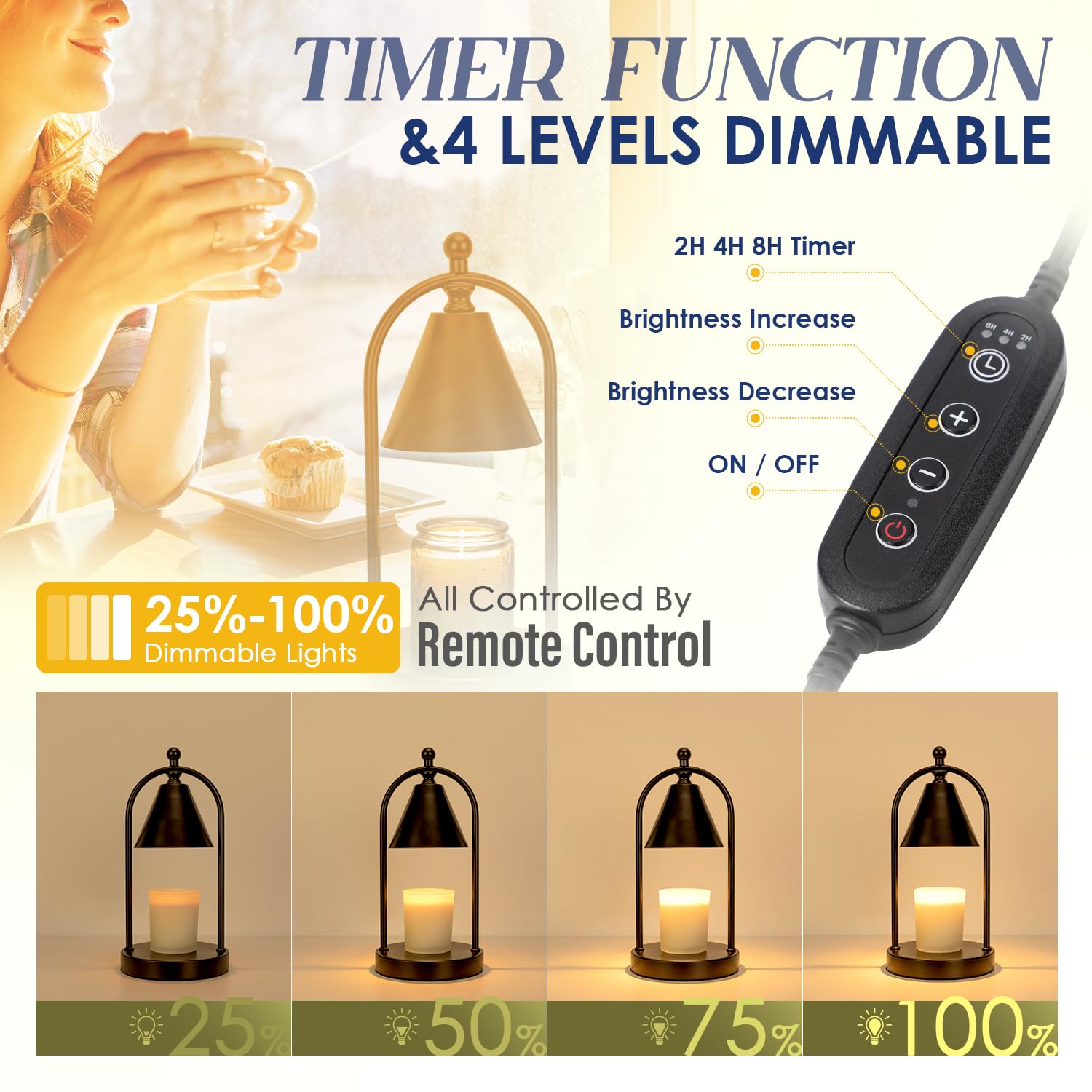 Soilsiu Candle Warmer Lamp with Timer, Electric Black Candle Warming Light for Bedroom, Dimmable Wax Melts Warmer for Home Decor Beside Lamp Gifts for Women (2 Bulbs Included)