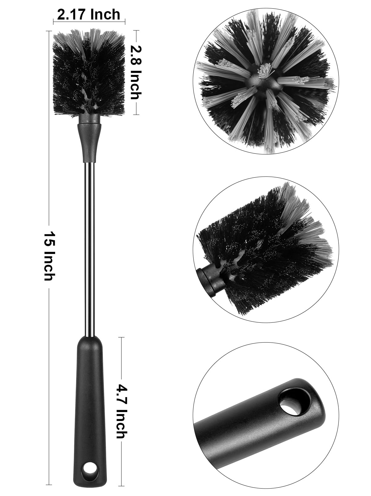 SweeBe Bottle Brush, Long Stainless Steel Handle Water Bottle Brush Cleaner, Sports Bottle Scrubber, Kitchen Scrub Cleaning Brushes for Beer Bottles, Cups, Wine Glasses, Coffee Mugs, Tumblers, Thermos