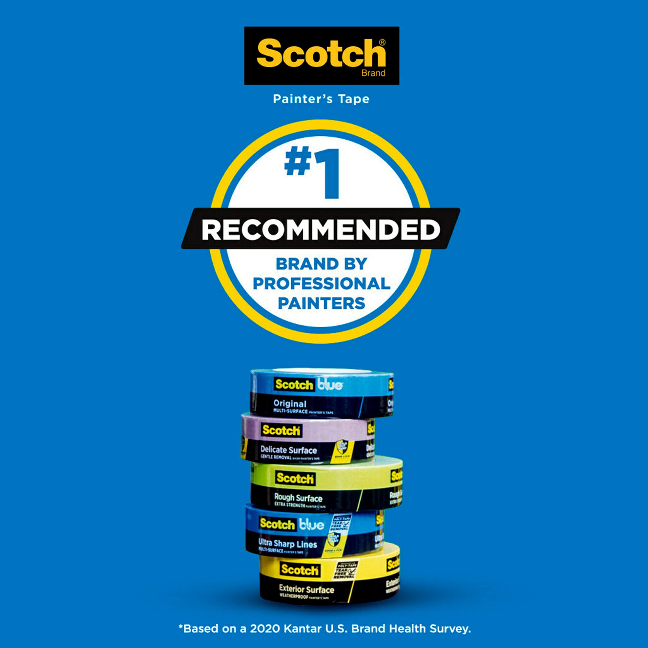 Scotch Delicate Surfaces Painters Tape, 1.88 in x 60 yd, Damage-Free Painting Prep, Protect Delicate Surfaces, UV & Sunlight Resistant, Solvent-Free Adhesive, Indoor Masking Tape, 1 Roll (2080-48EC)