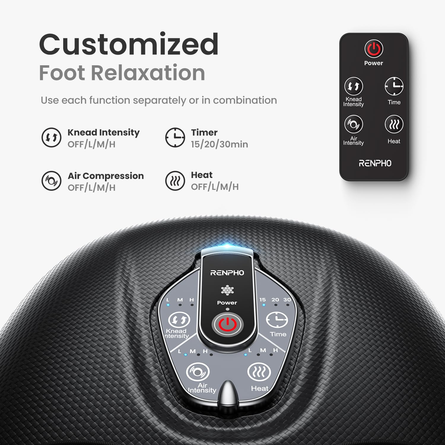 RENPHO Foot Massager Machine with Heat [2025 Upgraded], Shiatsu Foot Massager for Plantar Fasciitis, 3 Heat Levels, Birthday Gifts for Women Mom Men Dad, Wireless Control, True Feet Massage