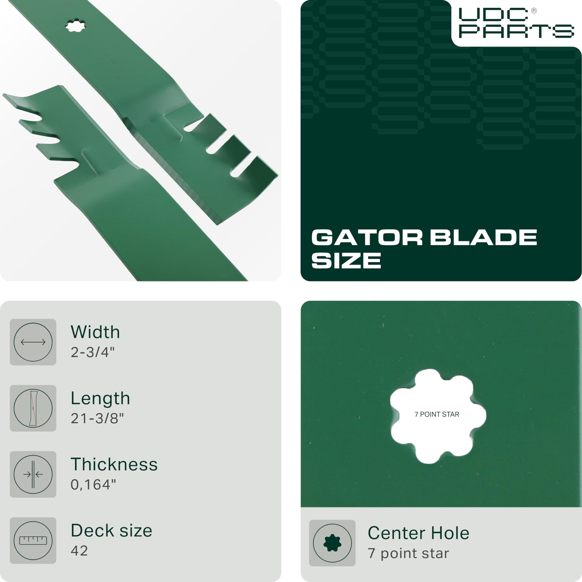 UDC Parts GY20850 Mower Blades for John Deere 42 Inch D105 D130 S100 S110 S240 X300 E100 E110 LA135 Replaces OEM no. AM141033 GX22151 AM131033 AM137333 / Gator Mulching Blades 2 Pack