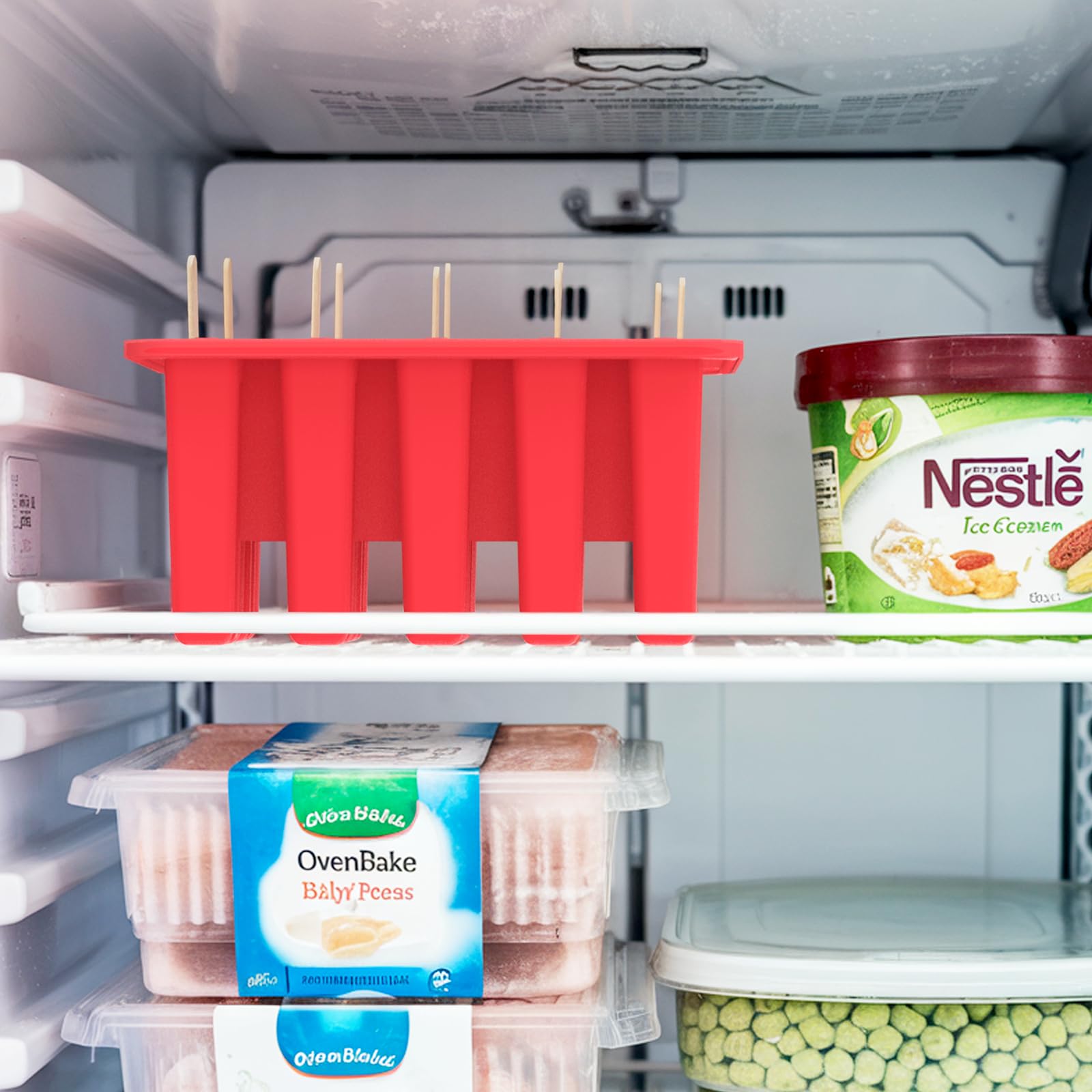 Miaowoof Homemade Popsicle Molds, 10-Cav Non-BPA Silicone Ice Pop Maker, with 50 Sticks, 50 Bags, 10 Reusable Sticks, Funnel, Brush and Ice Pop Recipe (Red)