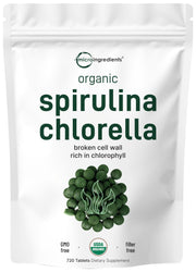 Micro Ingredients Organic Spirulina Chlorella Tablets, 720 Tablets (4 Month Supply) | 50/50 Blend Superfood | Cracked Cell Wall for Better Absorption | Rich in Vegan Protein & Chlorophyll