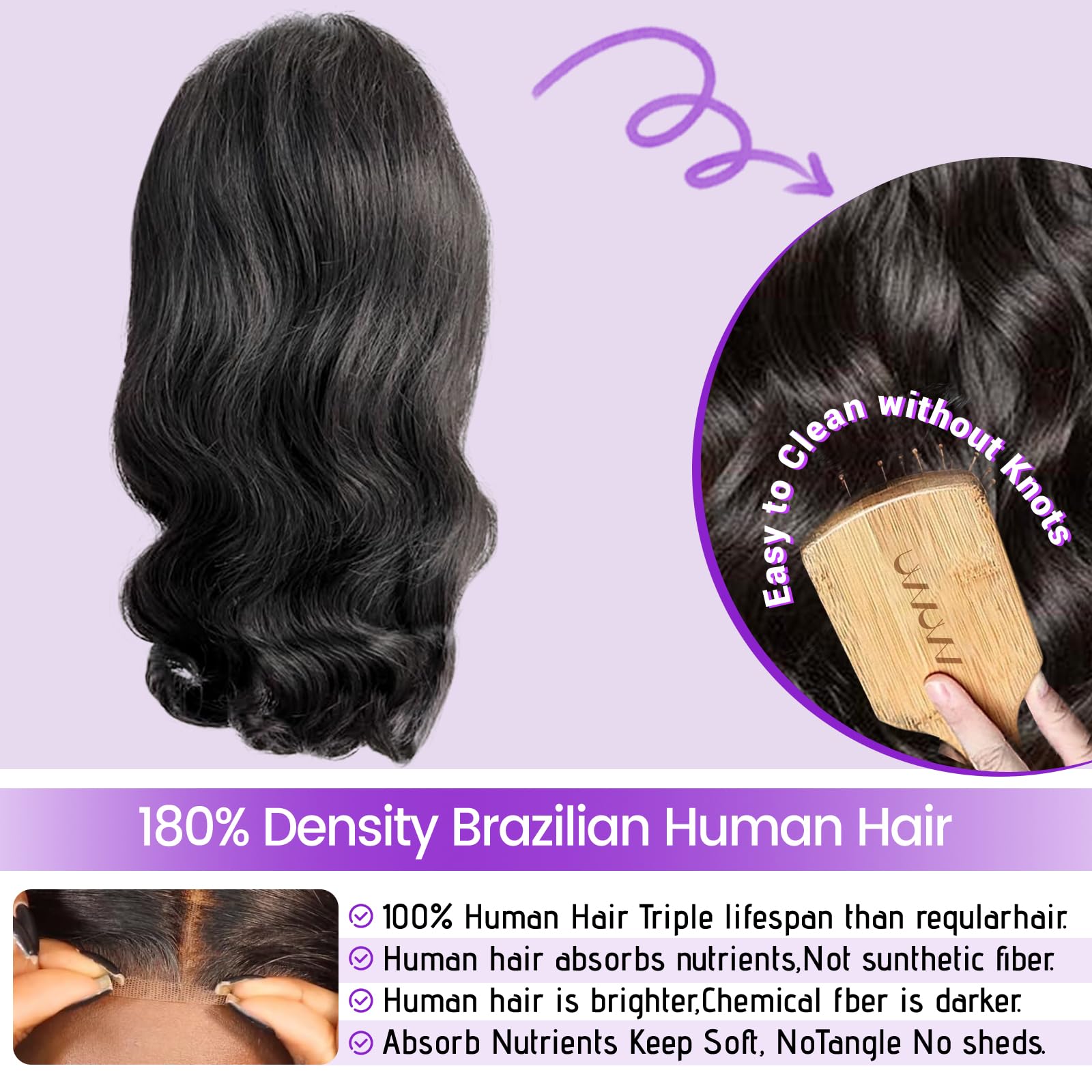 UVVUVV Wear and Go Glueless Wigs Pre Plucked Pre Cut 4x4 Body Wave Bob Wig Human Hair wigs for black women Short Bob Wig Human Hair 180 dentisty natrual color 14inch