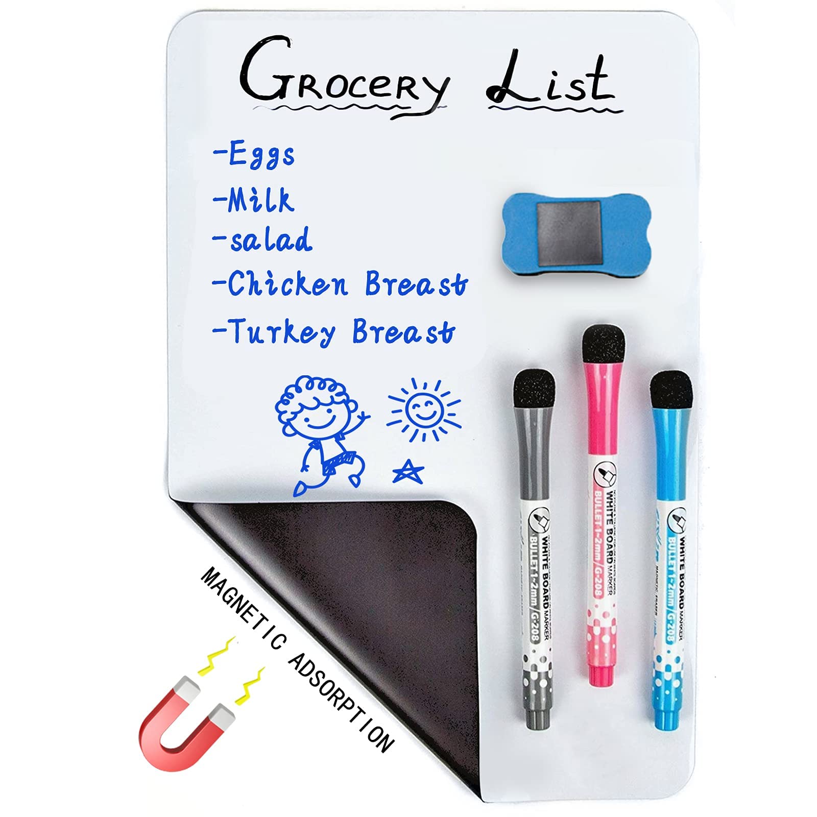 12Ã¢ÂÂ X 8Ã¢ÂÂWhiteboard Magnetic Dry Erase Board Self Adhesive for Any Smooth Surface with New Stain Resistant Technology,Home Kitchen Fridge Shopping List and Office Notice Board