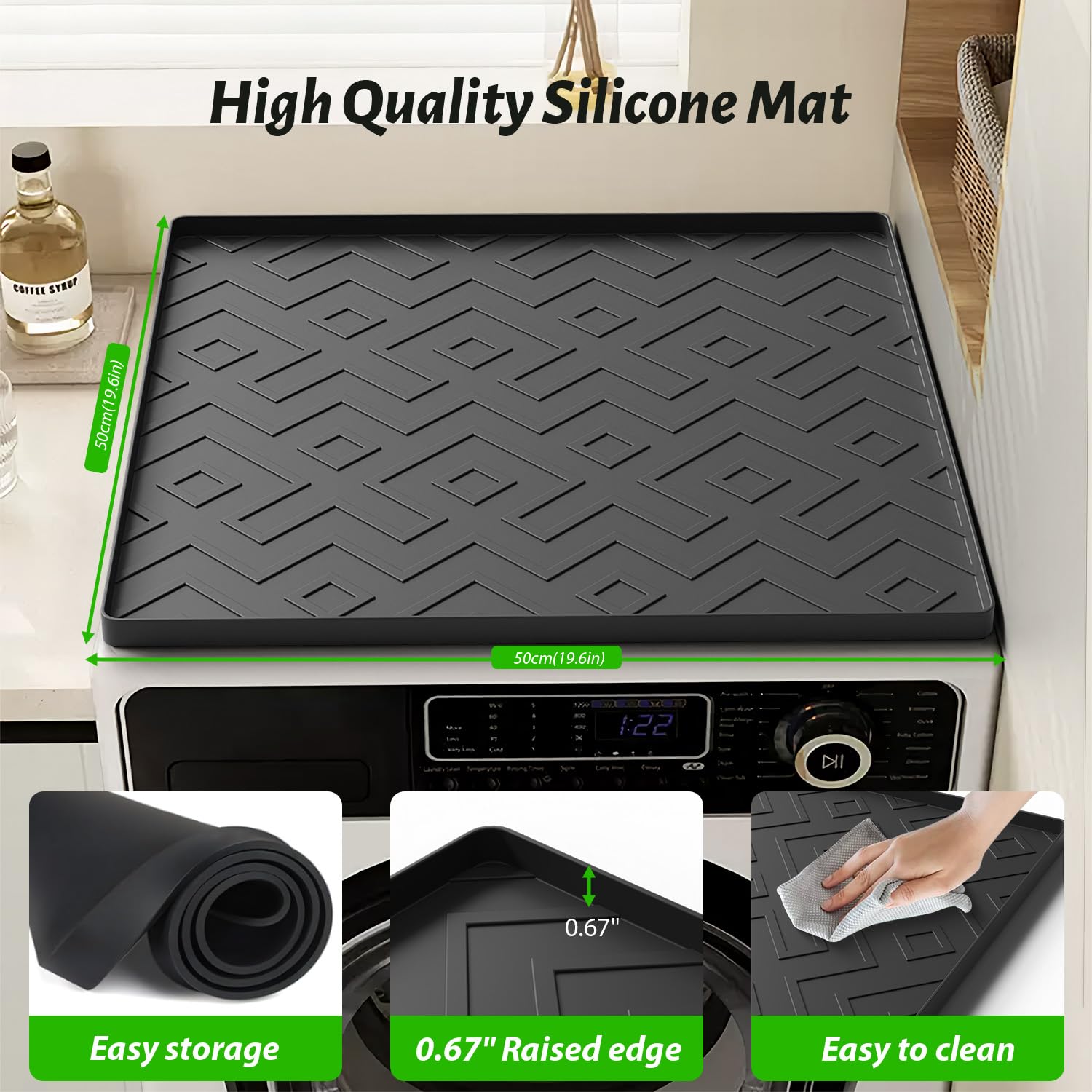 EWX Mini Fridge Silicone Mat 19.7"x19.7"x0.8" - Non-Slip, Spill-Proof, Drip Prevention | Ideal for Refrigerators, Washing Machines, Dryers, Wine Coolers, and Dishwashers