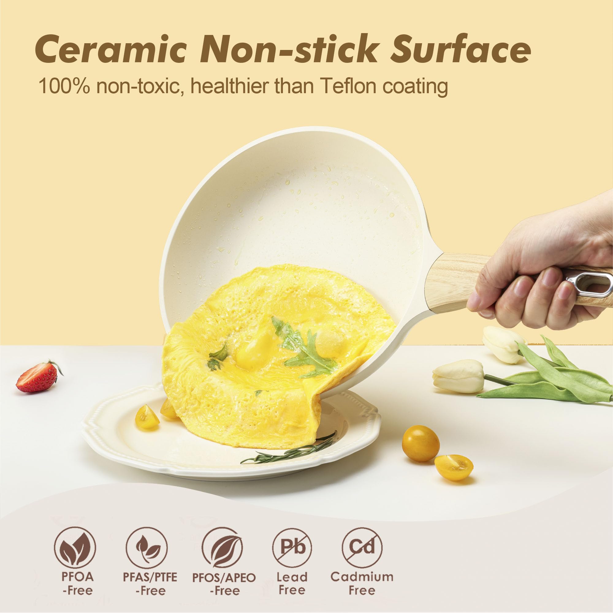 SENSARTE Ceramic Cookware Sets, Pots and Pans Set Non stick, 14-Piece Induction Cookware, Non toxic Healthy Non Stick Kitchen Cooking Set, with Frying Pans Set, PFAS PTFE PFOA PFOS Free