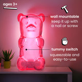 Gummygoods Squeezable Gummy Bear Night Light - Rechargeable, Portable, Squishy Lamp, 60-Min Sleep Timer - Christmas Gift for Kids & Adults, Baby Nursery, and Dorm Rooms - (Pink)