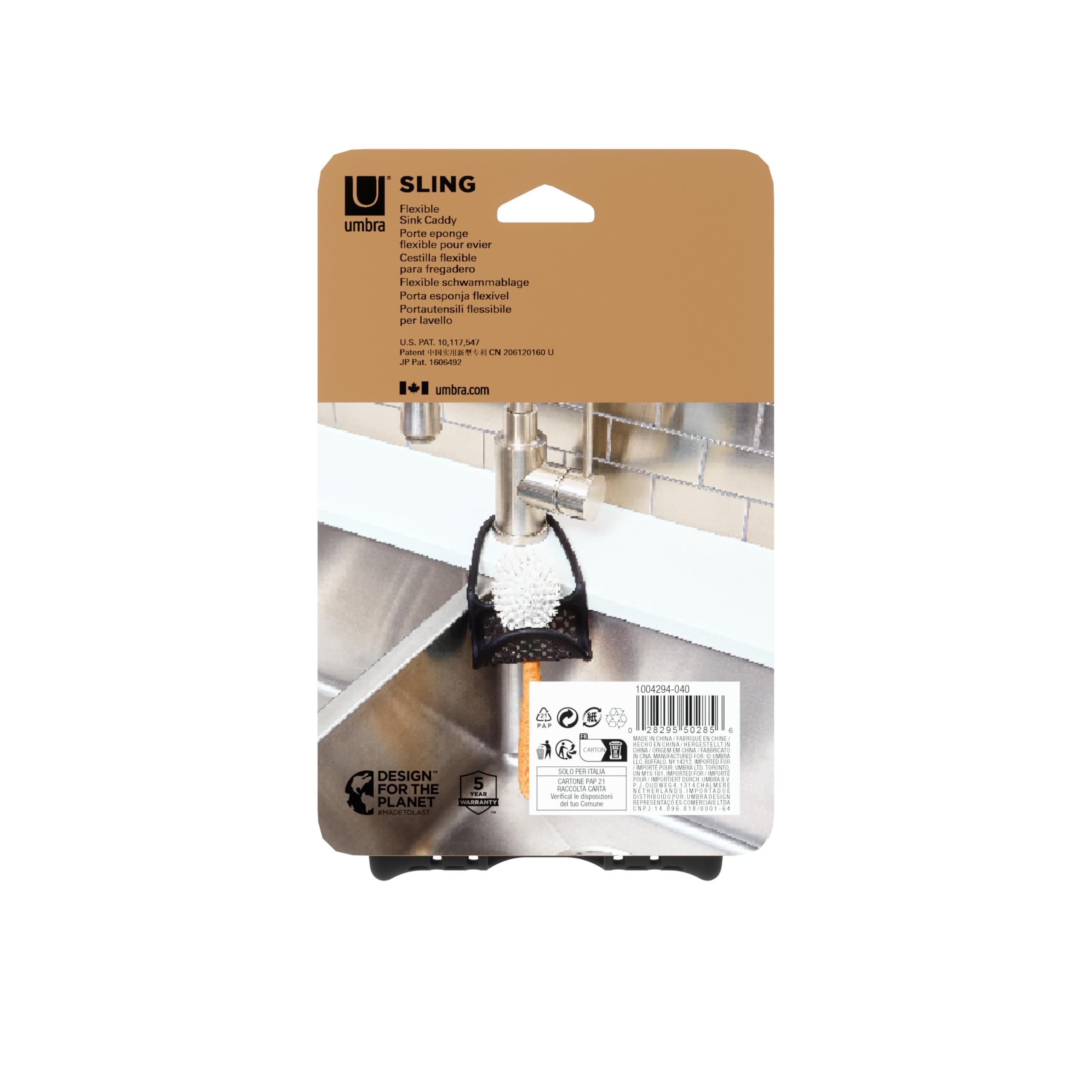 Umbra Sling Kitchen Sink Accessory, Single-Sided Sponge Holder, Black