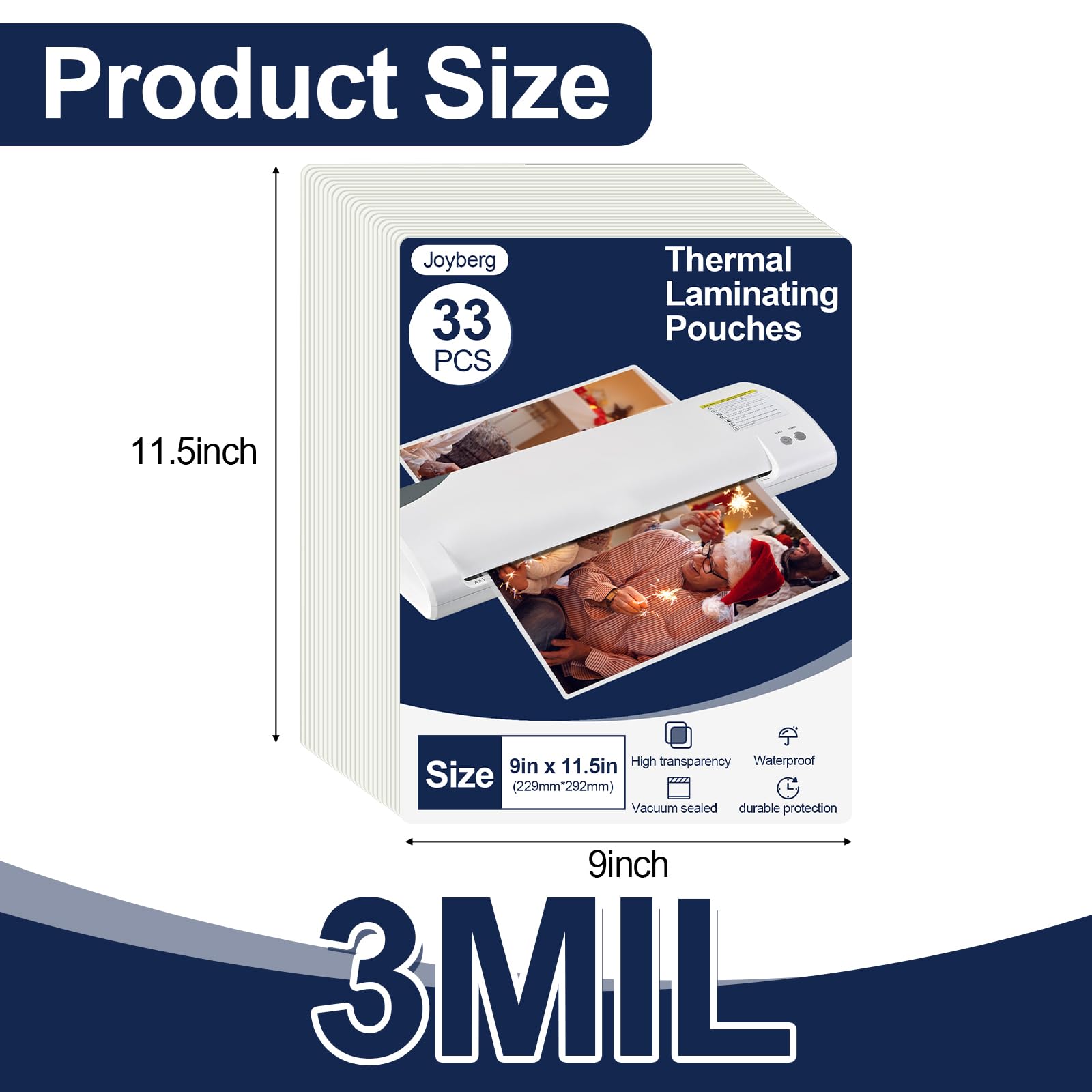 33 PCS Laminating Sheets 9”x11.5”, Thermal Laminating Pouches, 3mil Plastic Paper Laminate Sheets, Laminator Sheets Plasticized Craft Office and School Supplies, Lamination Sheets for 8.5”x11” Paper