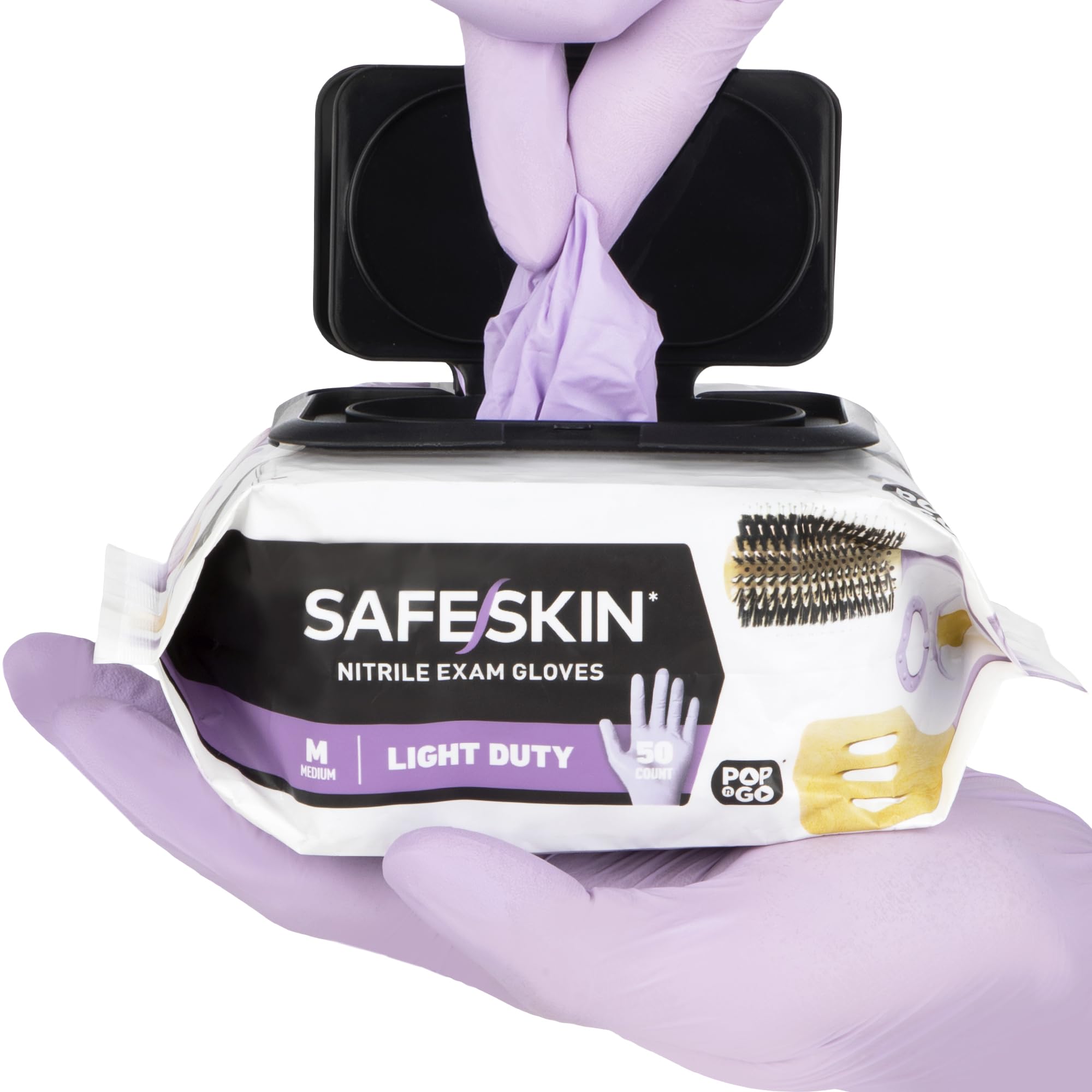 قفازات نتريل للاستخدام مرة واحدة من SAFESKIN، عبوة من 50 قفازًا، للاستخدامات الخفيفة، مقاس متوسط، خالية من البودرة - للمناولة الغذائية والإسعافات الأولية وتلوين الشعر والعناية بالرضع والحيوانات الأليفة - قفازات فحص طبية ممتازة