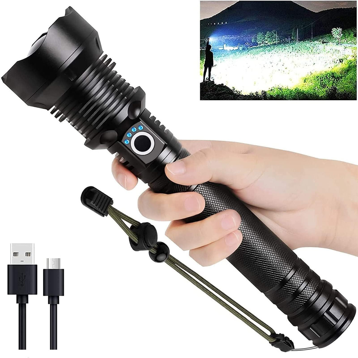 Lylting Wiederaufladbare LED Taschenlampen Hohe Lumen, 90.000 Lumen Super Helle Taschenlampe mit 5 Modi & Wasserdicht, Leistungsstarke Handtaschenlampe für Camping Notfälle