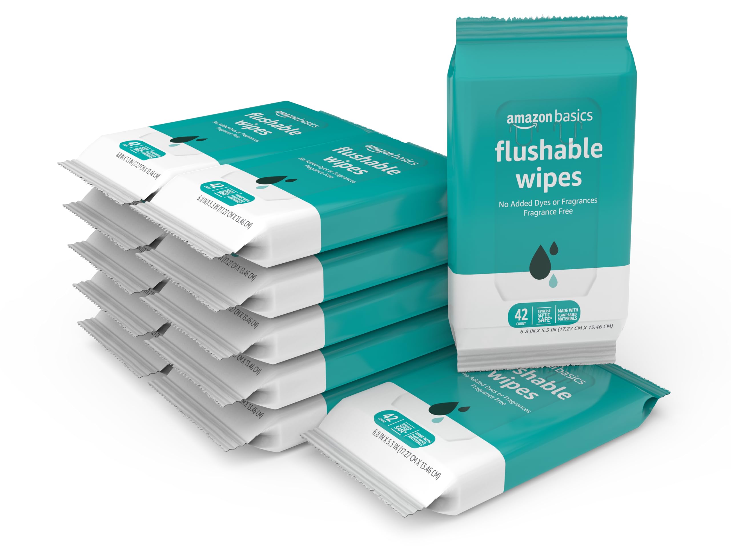 Amazon Basics Flushable Adult Toilet Wipes, Fragrance Free, 336 Count (8 Packs of 42) (Previously Solimo)