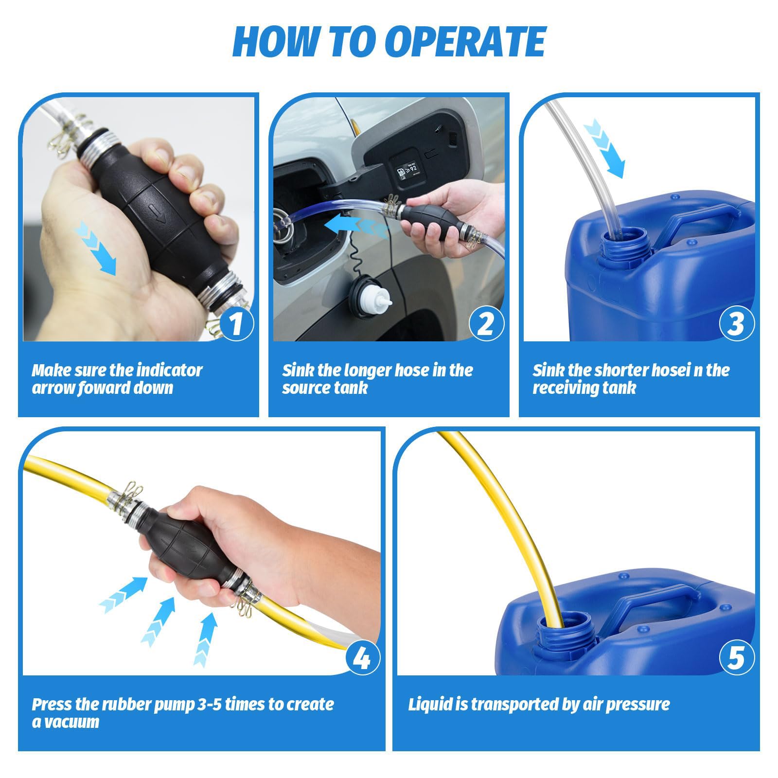 Gasoline Siphon Hose, Gas Oil Water Fuel Transfer Siphon Pump, Portable Widely Use Hand Fuel Pump, Fuel Transfer Pump with PVC Hoses (Pack of 1))