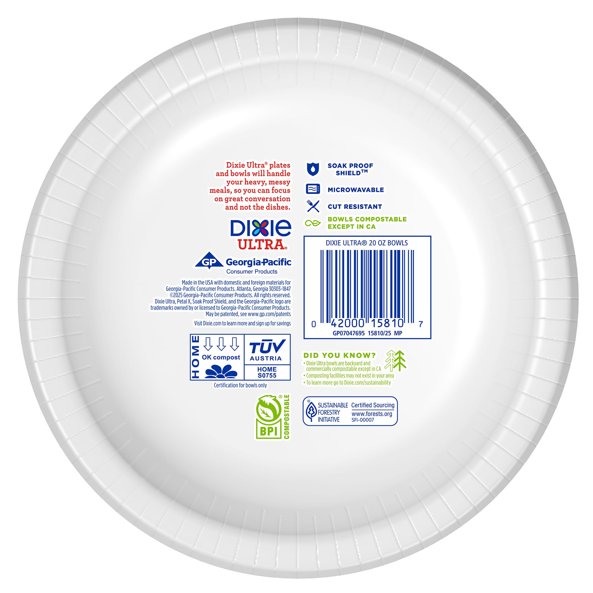 Dixie Ultra, Large Paper Bowls, 20 Oz, 56 Count, Microwave Safe, Compostable, Disposable Bowls Great For Breakfast, Lunch, And Dinner Meals
