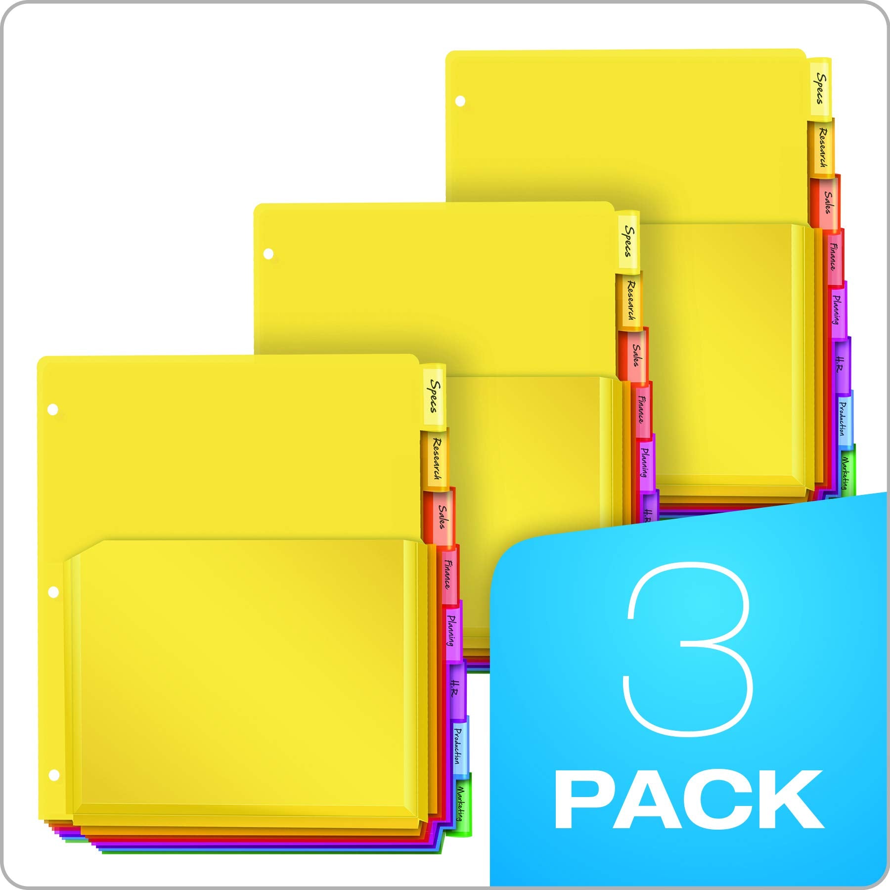 Oxford Expanding Plastic Binder Dividers, Divider for 3 Ring Binder, Flexible Front Expanding Pockets, 8 Tab, Insertable Multicolor Tabs, Letter Size, 3 Sets (89605)