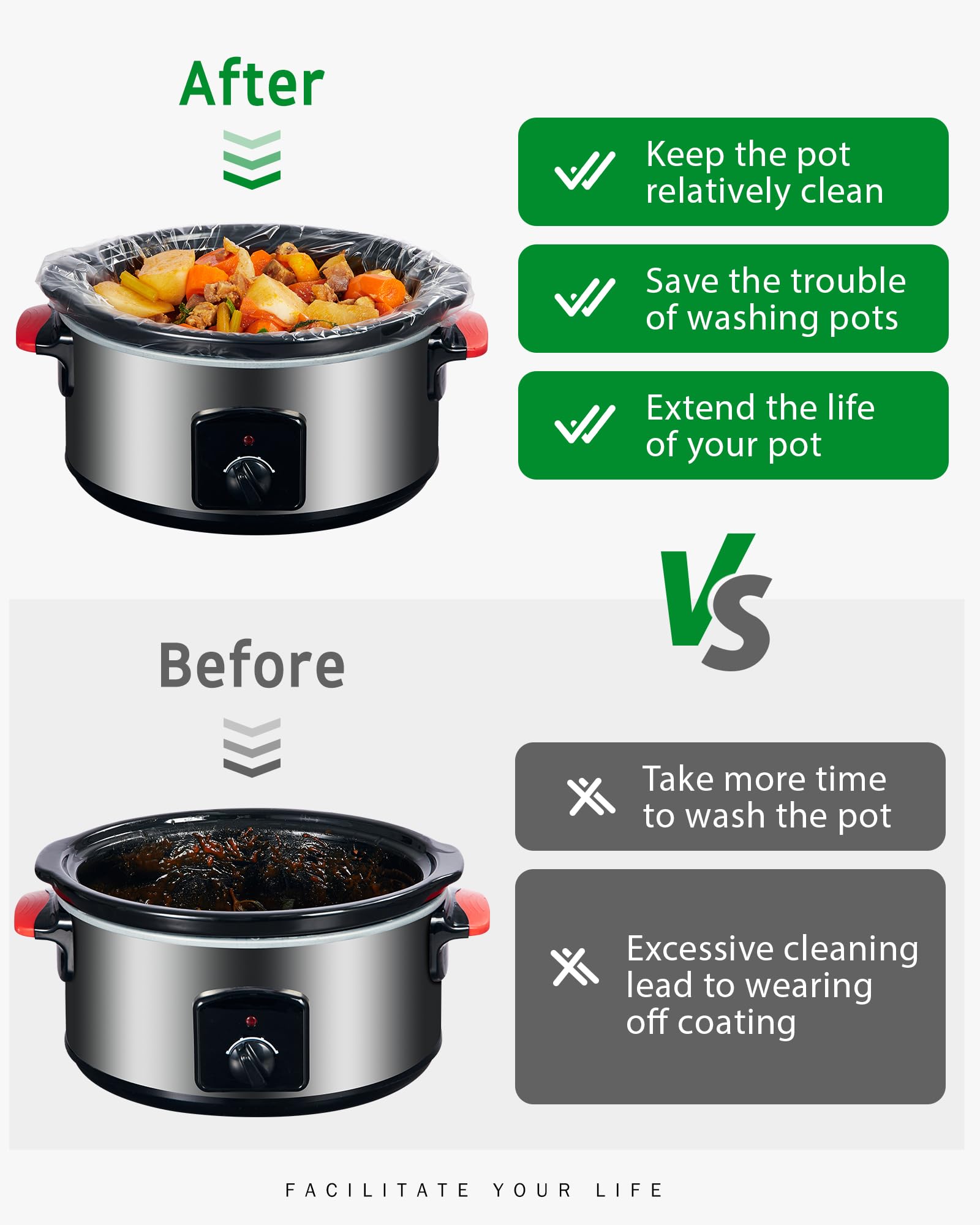 Syntus Slow Cooker Liners, 30 Count Cooking Bags Large Size Disposable Pot Liners Plastic Bags, Fit 3QT to 8QT for Slow Cooker Cooking Trays, 13"x 21", 30 Liners