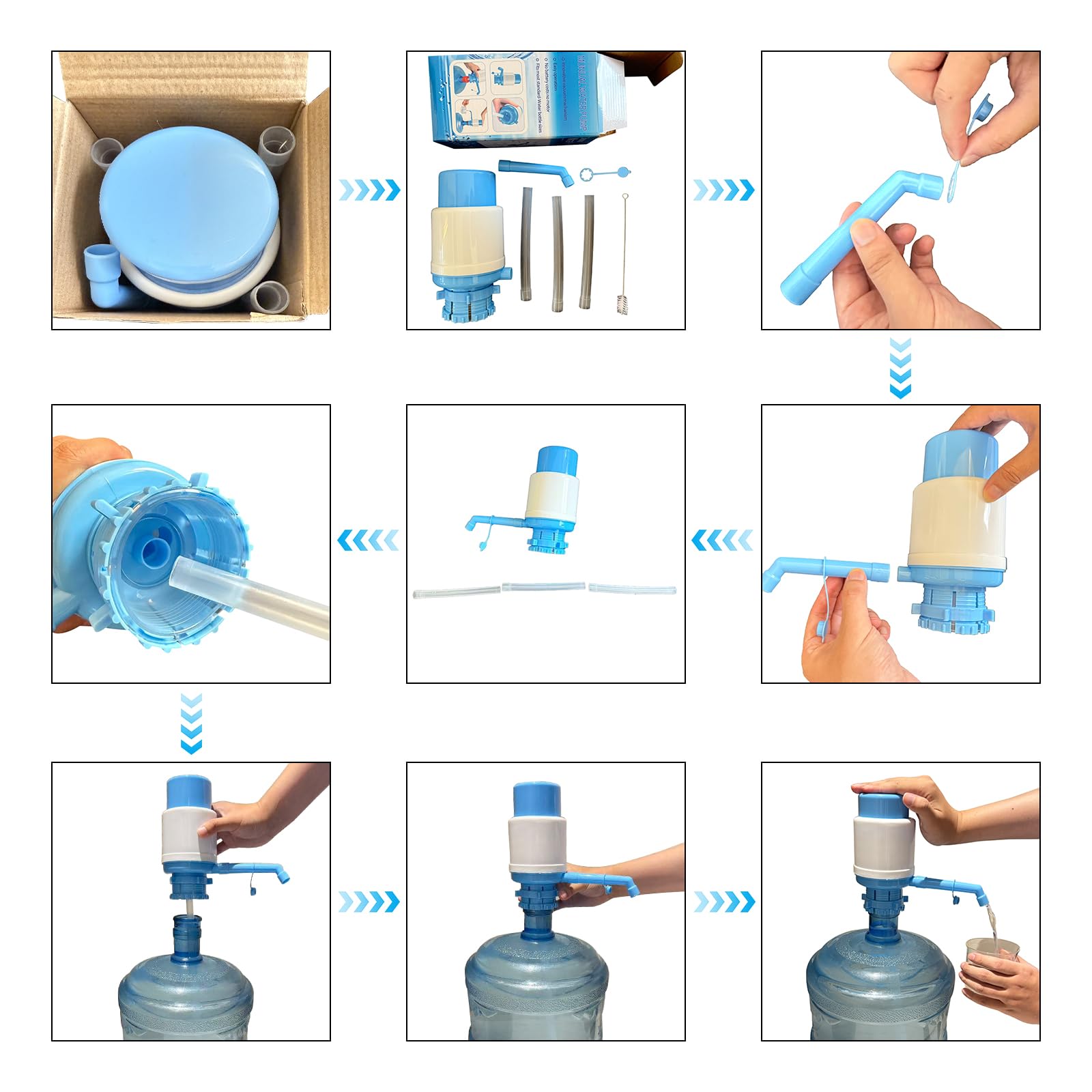 Water Bottles Dispenser Blue Manual Hand Pressure Drinking Fountain Pressure Water Press Pump