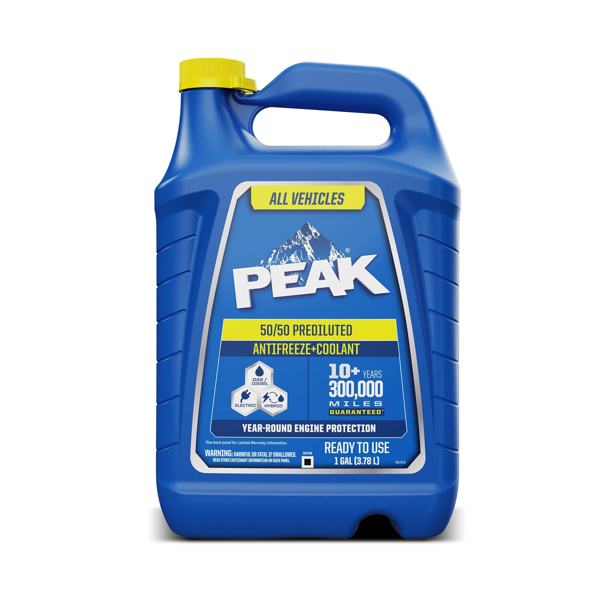 PEAK All Vehicles 50/50 Prediluted Antifreeze and Coolant for All Engine Cooling Systems, Long-Lasting Yellow Engine Coolant/Antifreeze for Year-Round Engine Protection, 1 Gal.