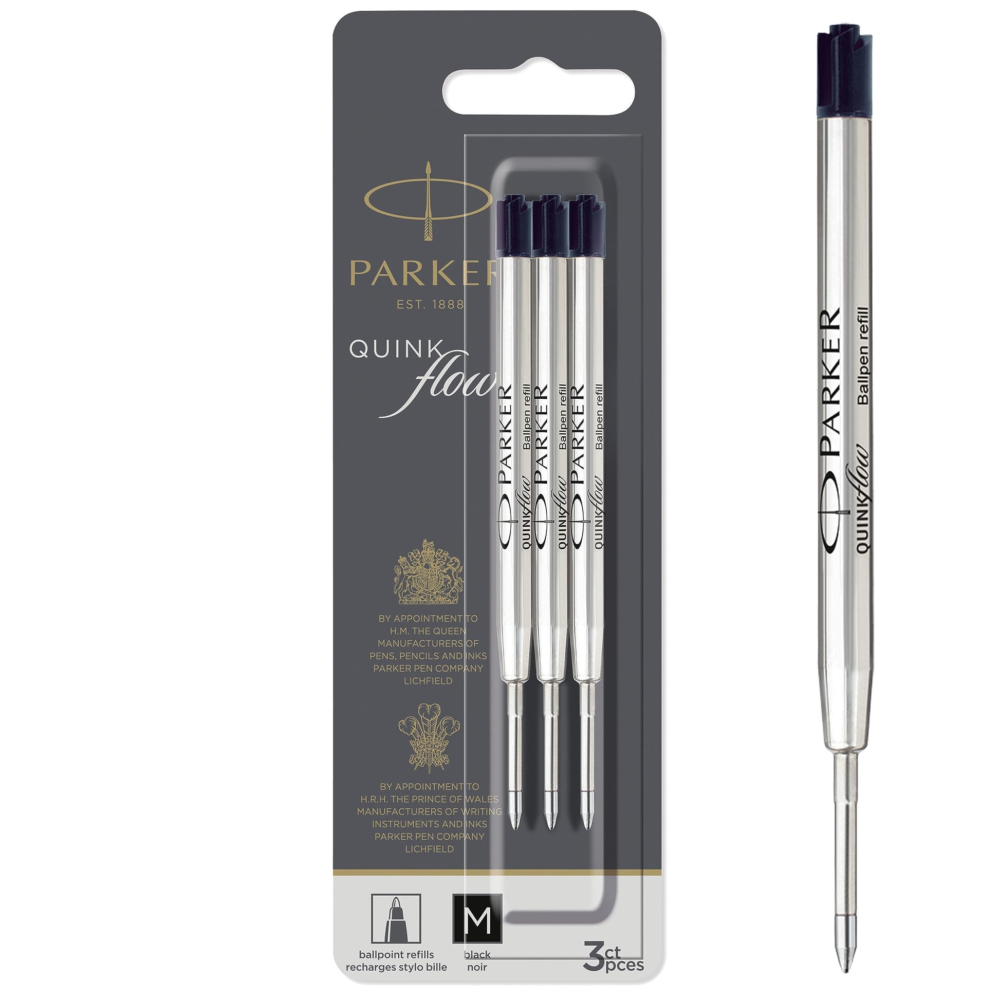 Parker Quinkflow Authentic Black Ink Refills Medium Point for Ballpoint Pens 10 Count