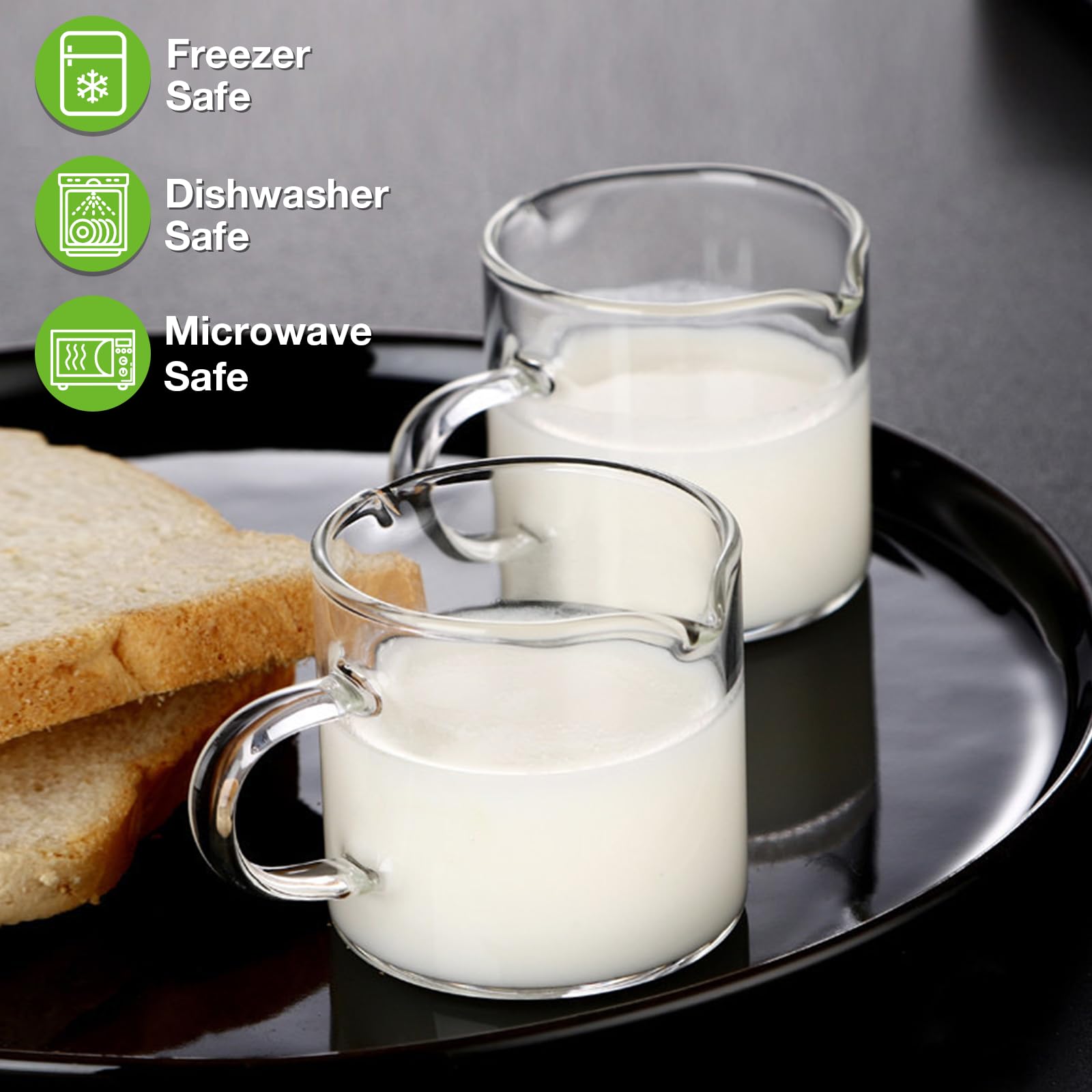 Qipecedm Espresso Cups Set of 2, 4 OZ Double Spouts Cups, Shot Glasses, Milk Cup with Handle, Clear Glass, Espresso Accessories for Machine, Small