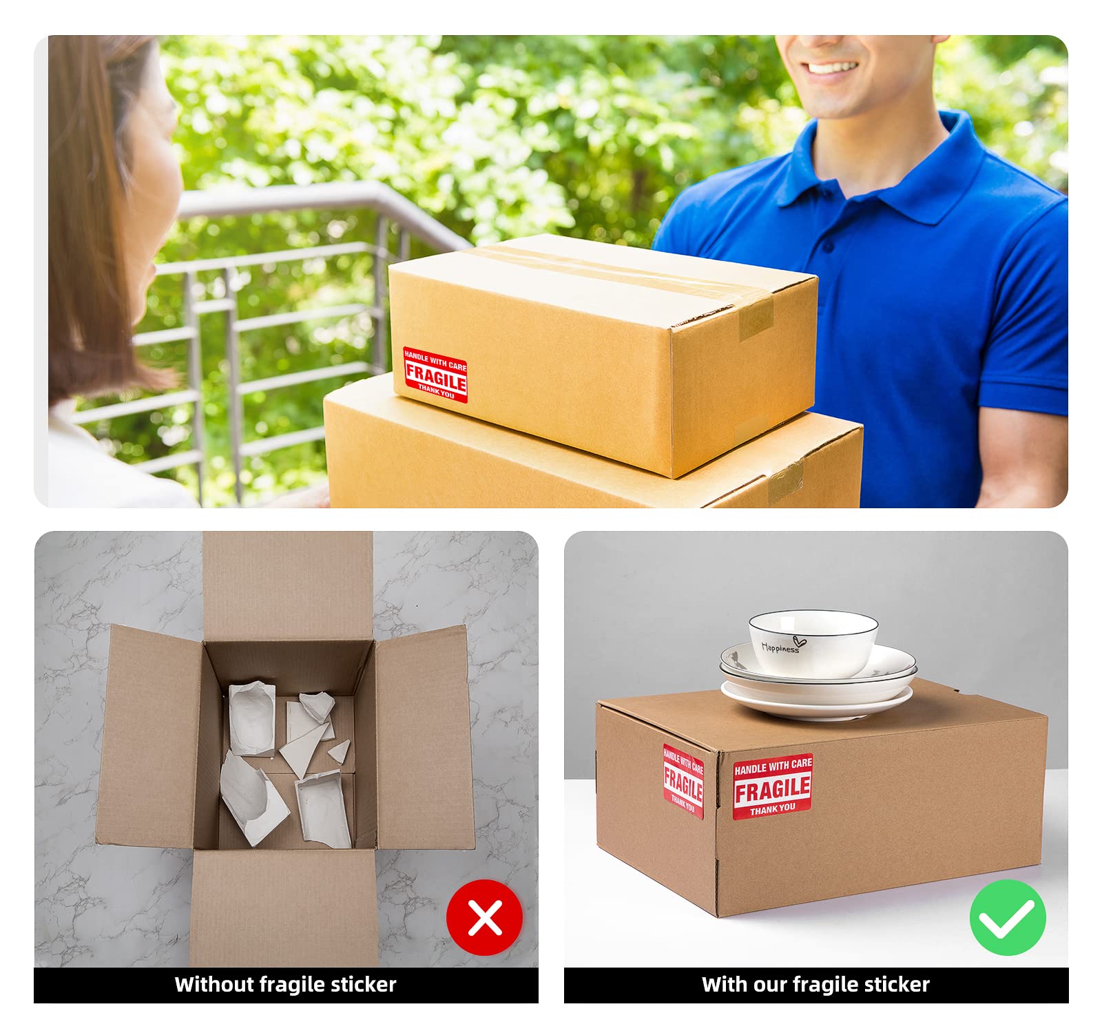 LuckyGuard 3 x 2 Inch Handle with Care 500 Fragile Stickers for Shipping Moving Glass Permanent Adhesive Fragile Labels (1 Roll, 500 Labels)