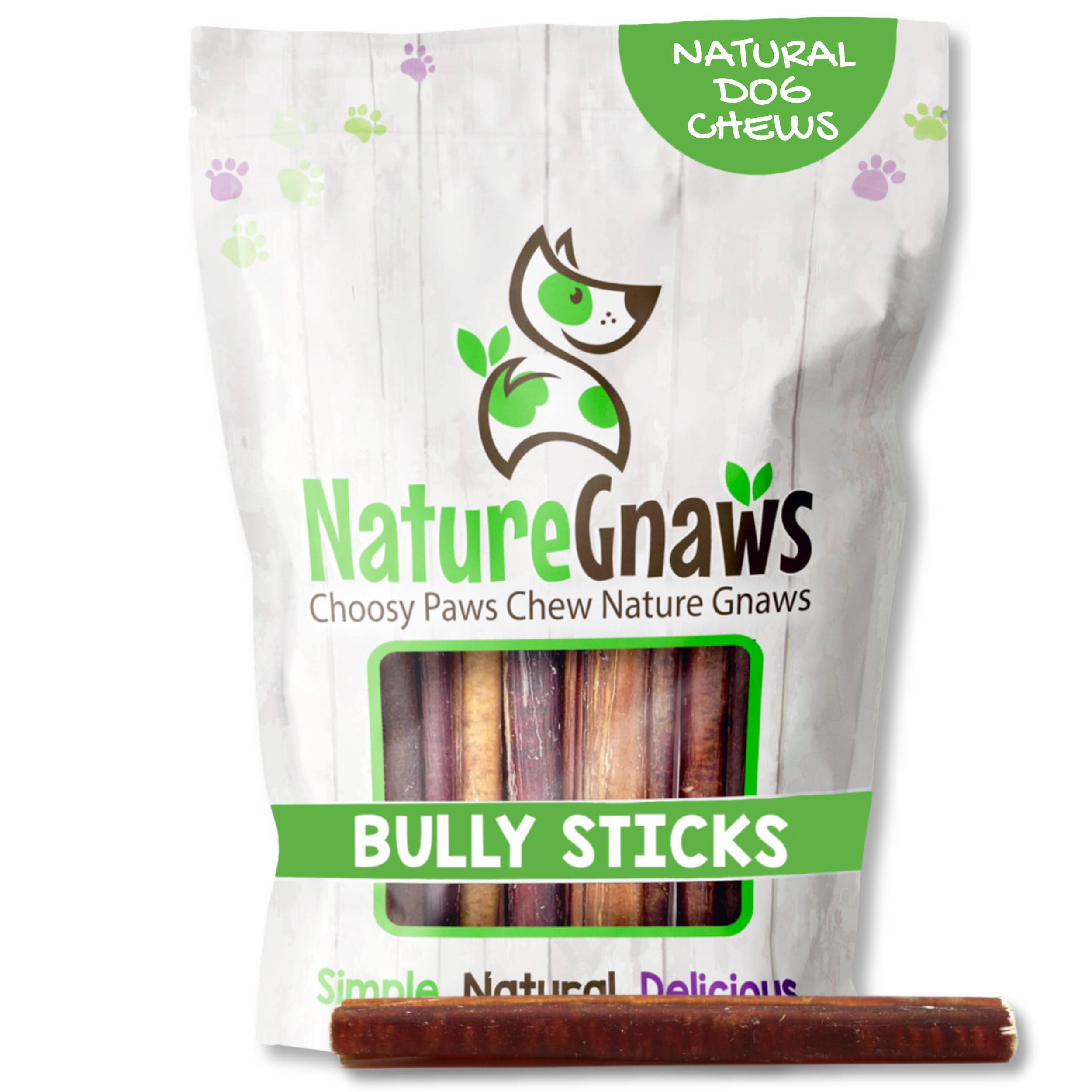 Nature Gnaws Large Bully Sticks for Dogs 5-6" (10 Count) - Thick Long Lasting for Aggressive Chewers and Large Dogs - Natural Beef Dog Chew Bones