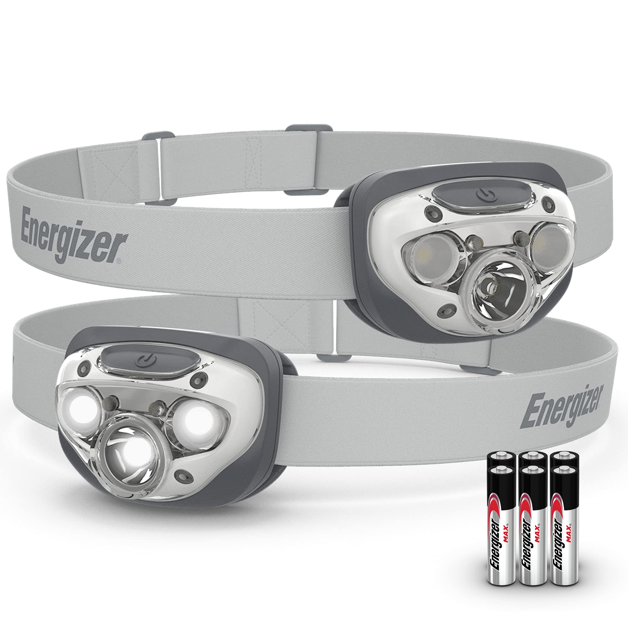 Energizer LED-Stirnlampe PRO (2er-Pack), IPX4 Wasserresistente Stirnlampen, Hochleistungs-Stirnleuchte für Outdoor, Camping, Laufen, Sturm, Survival LED-Licht für Notfälle (Batterien enthalten)