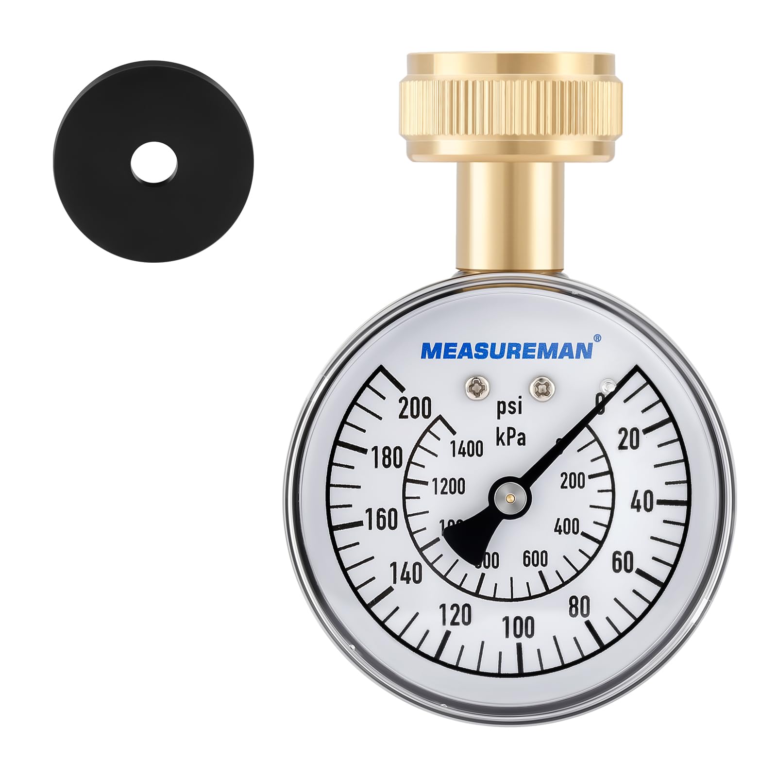 MEASUREMAN 0-200 PSI Water Pressure Gauge, 2-1/2'' Dial, Hose bib Pressure Gauge, Home Water Pressure Tester, Durable 3/4" Hose Thread, Water Pressure Gauge for Home