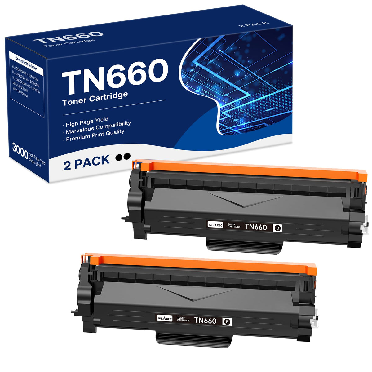 TN 660 Tonerkartuschen-Ersatz für Brother TN 660 TN630 Kompatibel mit HL-L2300D HL-L2305W HL-L2360DW MFC-L2740DW MFC-L2700DWR DCP-L2540DN Drucker