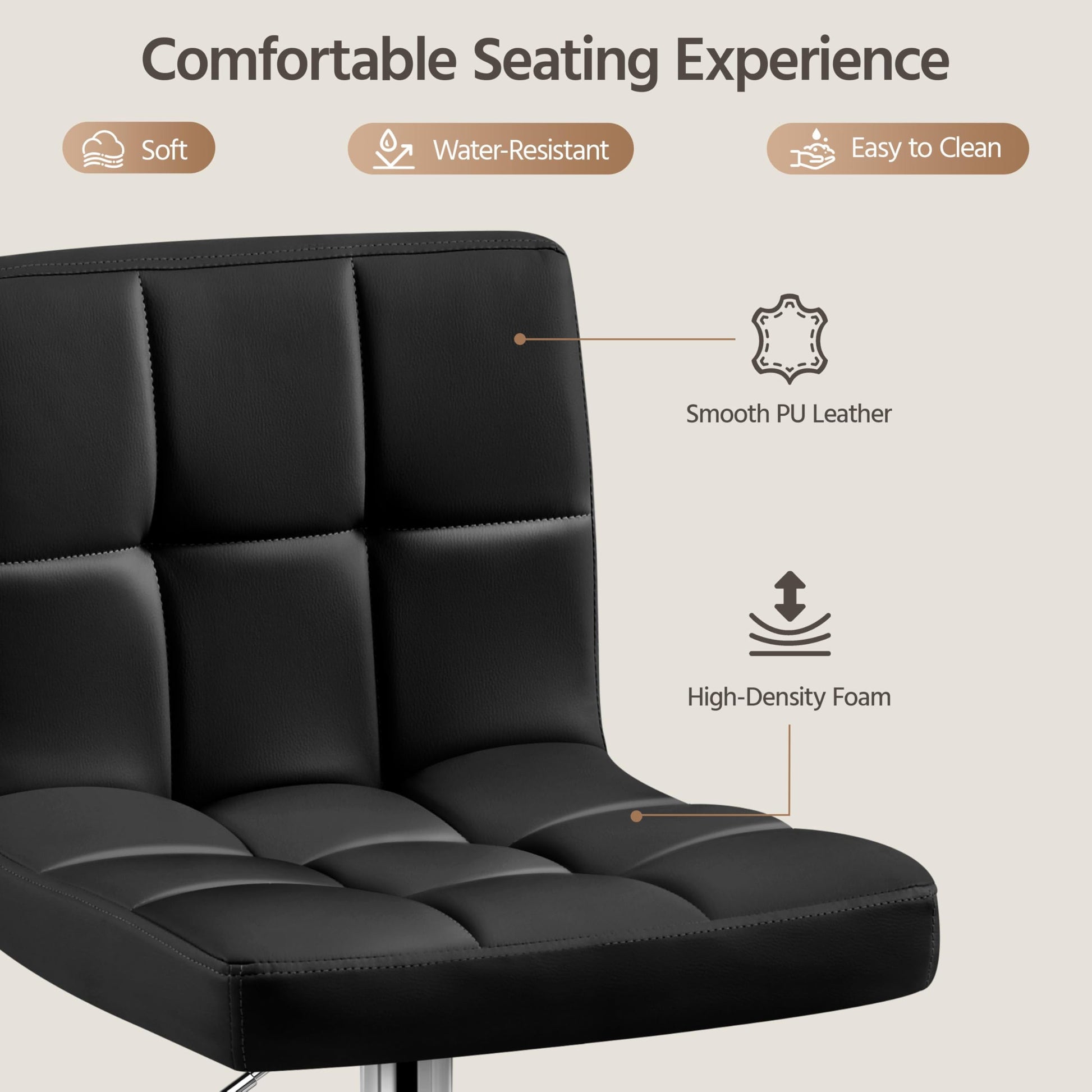 Yaheetech Bar Stools Set of 2, Adjustable PU Leather Swivel Barstools, Modern Counter Stools with Back and Footrest, Counter Height Barstools for Bar, Kitchen, Dining Room, Black