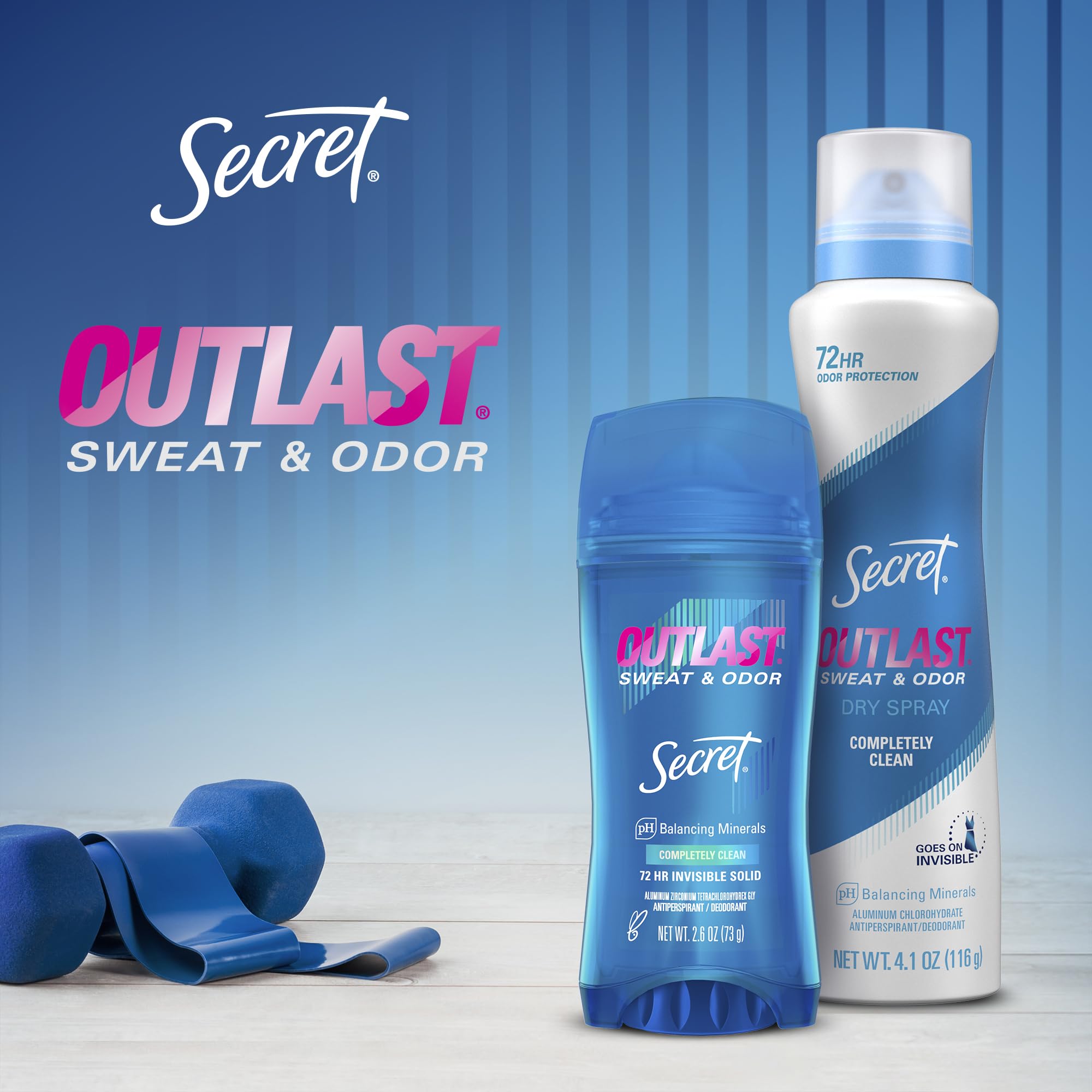 Secret Outlast Antiperspirant Deodorant for Women, 72hr Sweat & Odor Protection, PH Balancing Minerals, Clear Gel, Completely Clean Scent, 2.6 oz (Pack of 2)