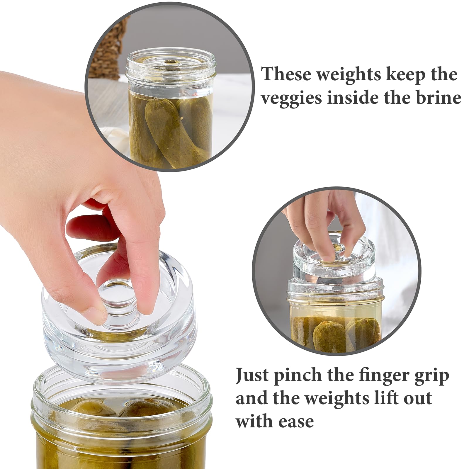 MFacoy 4-Pack of Fermentation Glass Weights with Easy Grip Handle for Great Wide Mouth Canning Mason Jars, Pickling Sourkrout Kraut Glass Weight Fermentation Kit with Easy Grip Handle, Dishwasher Safe