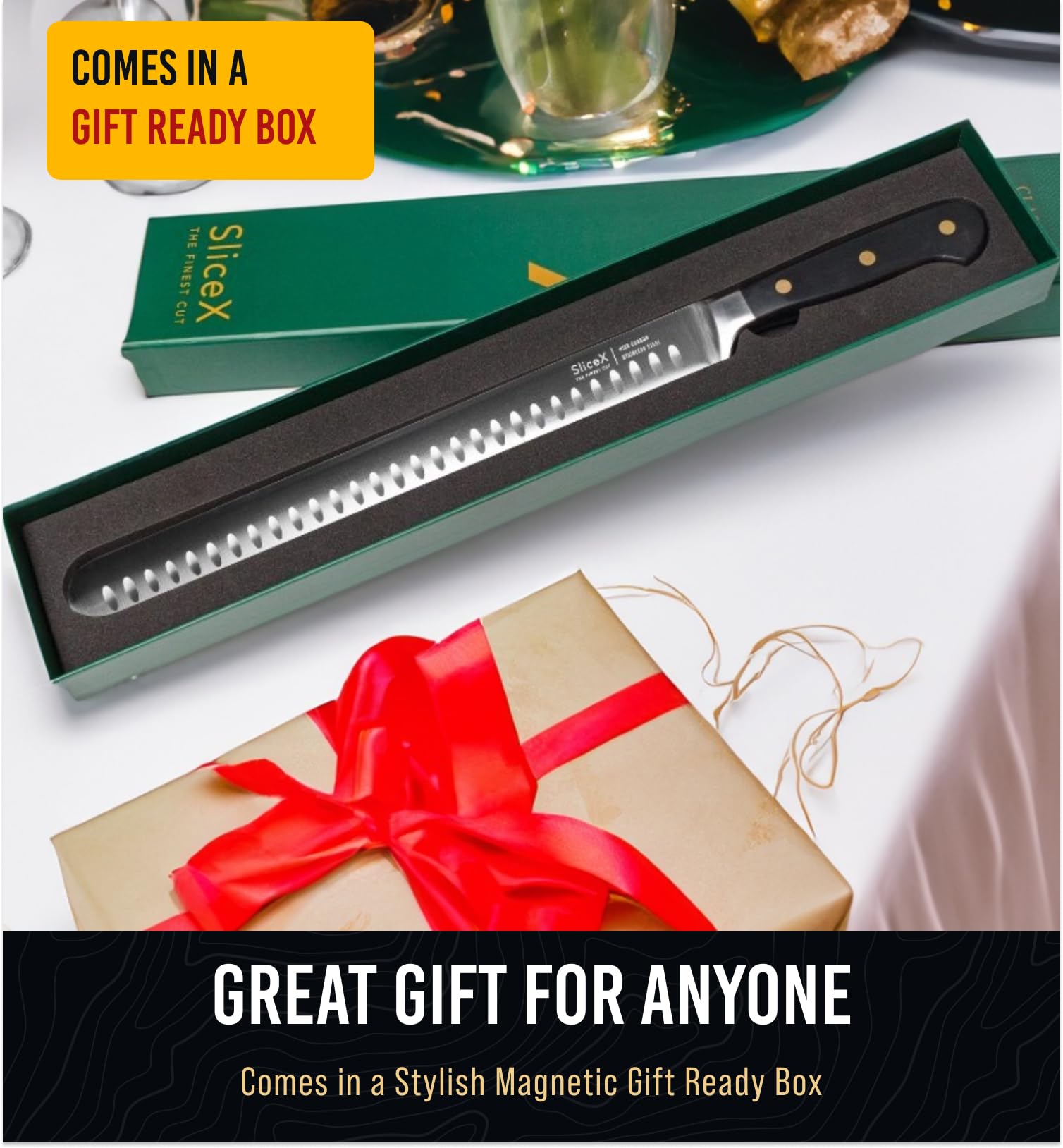 Brisket Slicing Knife – 12" Brisket Knife, BBQ, Grilling Gifts For Men – Razor Sharp German Steel, Full Tang, Ergonomic Handle