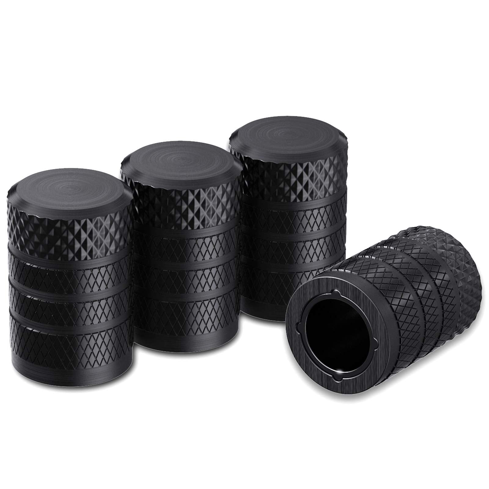 CKAuto Ventilkappen, Schwarz, 4 Stück/Packung, eloxiertes Aluminium-Ventilkappenset, korrosionsbeständig, universelle Ventilabdeckungen für PKW, LKW, Motorräder, SUVs und Fahrräder