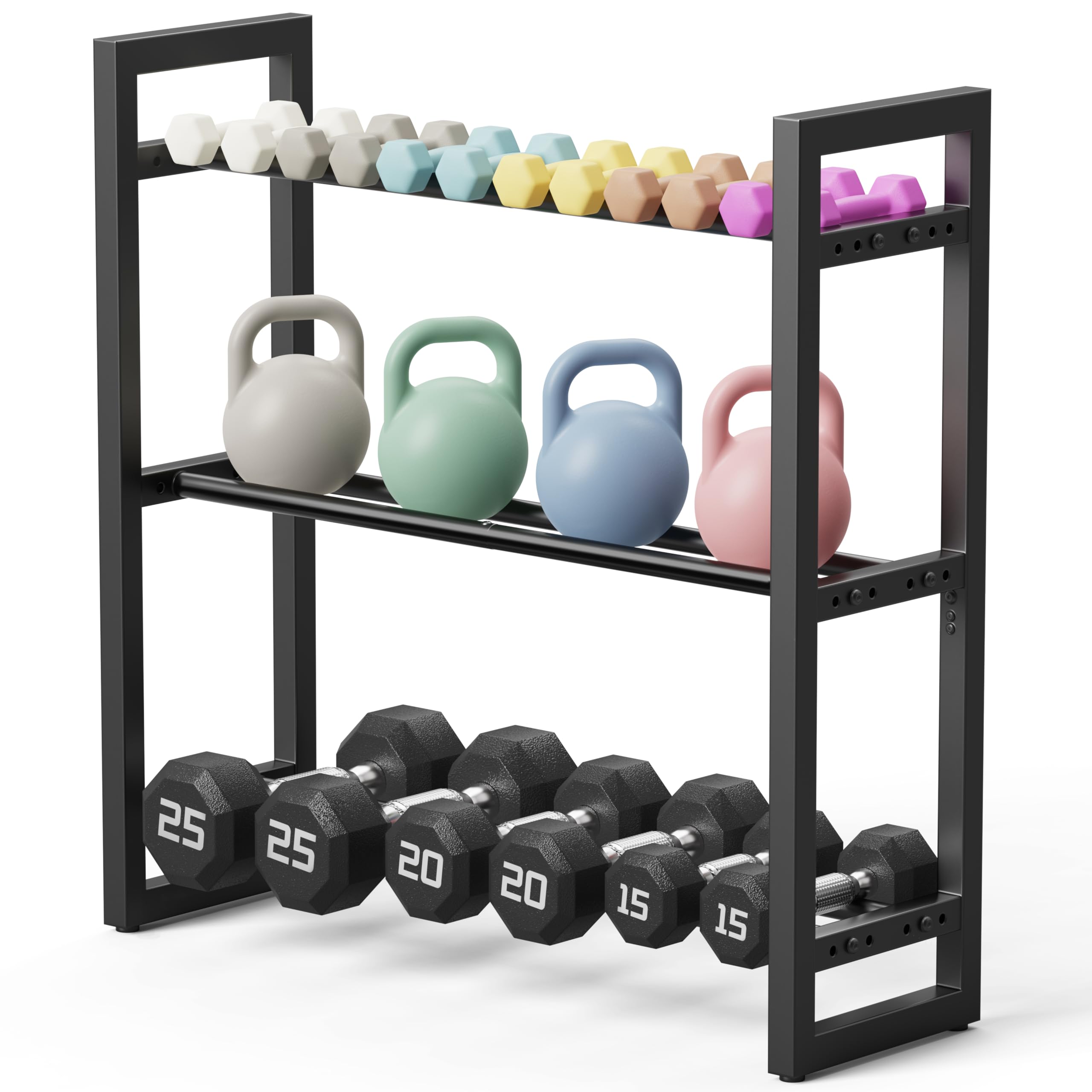 Pickpiff Adjustable 3-Tier Dumbbell Rack - Heavy-Duty Metal Weight Storage Stand for Dumbbells, Kettlebells, and More - Space-Efficient Home Gym Organizer - 360 lb Capacity (Dumbbells Not Included)