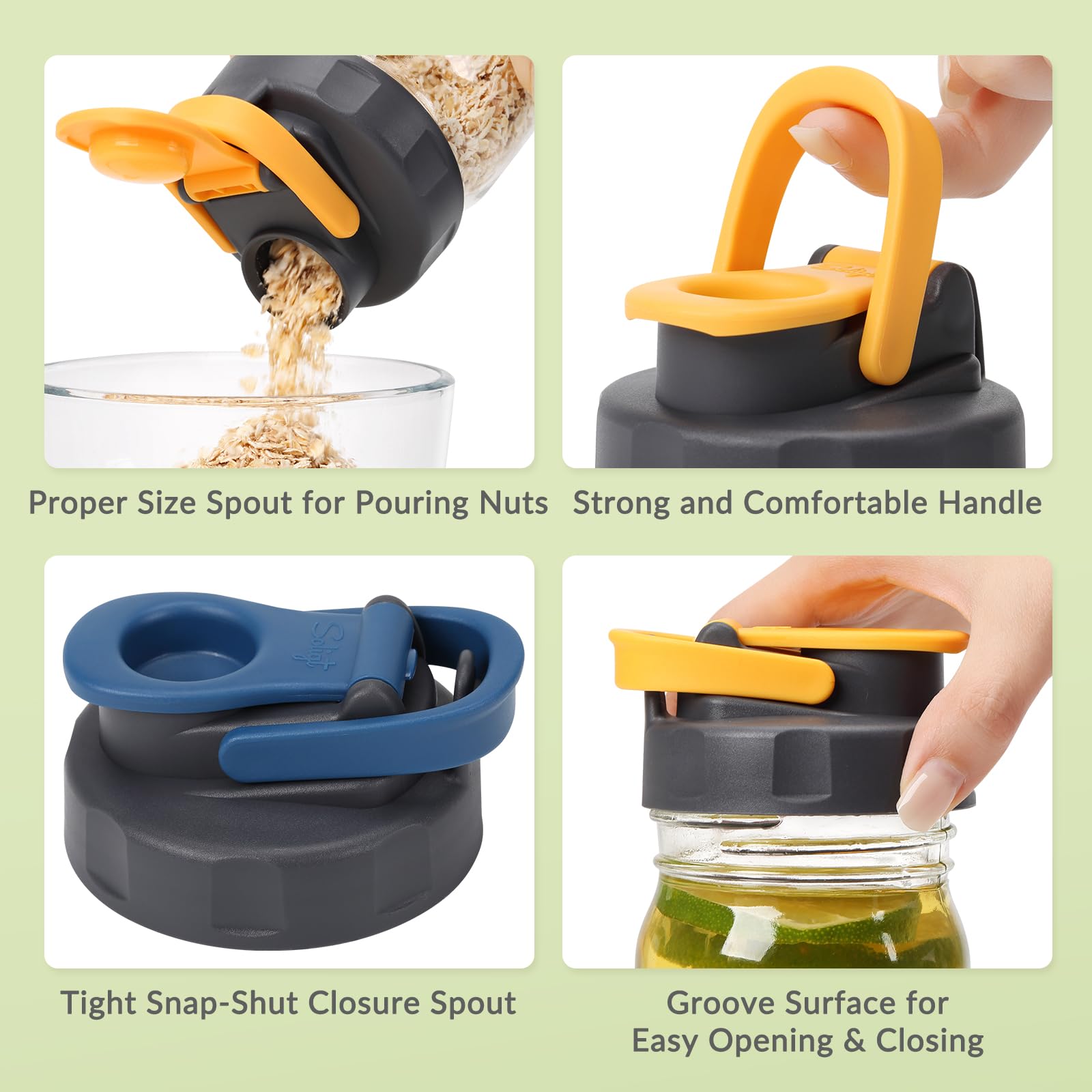 Soligt 6 Pack Mason Jar Lids, Regular Mouth Pour Spout Flip Cap Lids for Ball Brand Mason Jars, Leak Proof Airtight for Drinking Salad Dressing & Food Storing