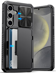 ATATOO for Samsung Galaxy S24 Case Wallet, Built-in Card Holder(Store 4-5 Cards) & Slide Camera Cover & Kickstand, Military Grade Protection, Rugged Silicone Case for Galaxy S24 6.2" 2024, Black