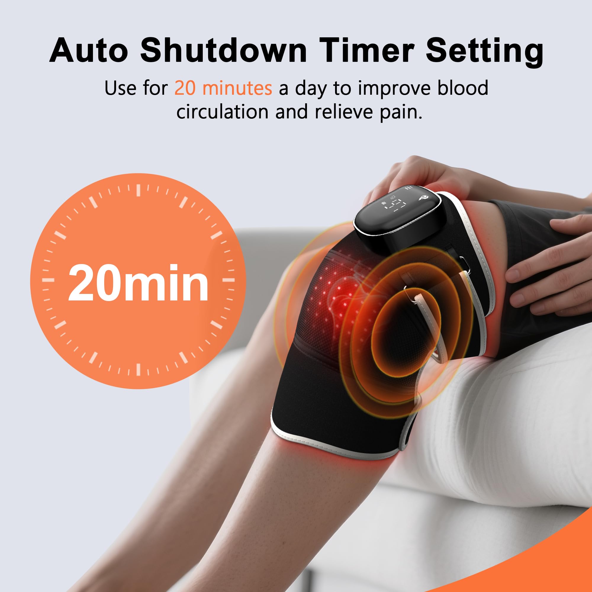 RAYOCON Red Light Therapy for Knee:Knee Massager with 6 Heat and 5 Vibration Infrared Red Light Therapy for Body Pain Relief Cordless Rechargeable Infrared Light Therapy Heated Knee Brace