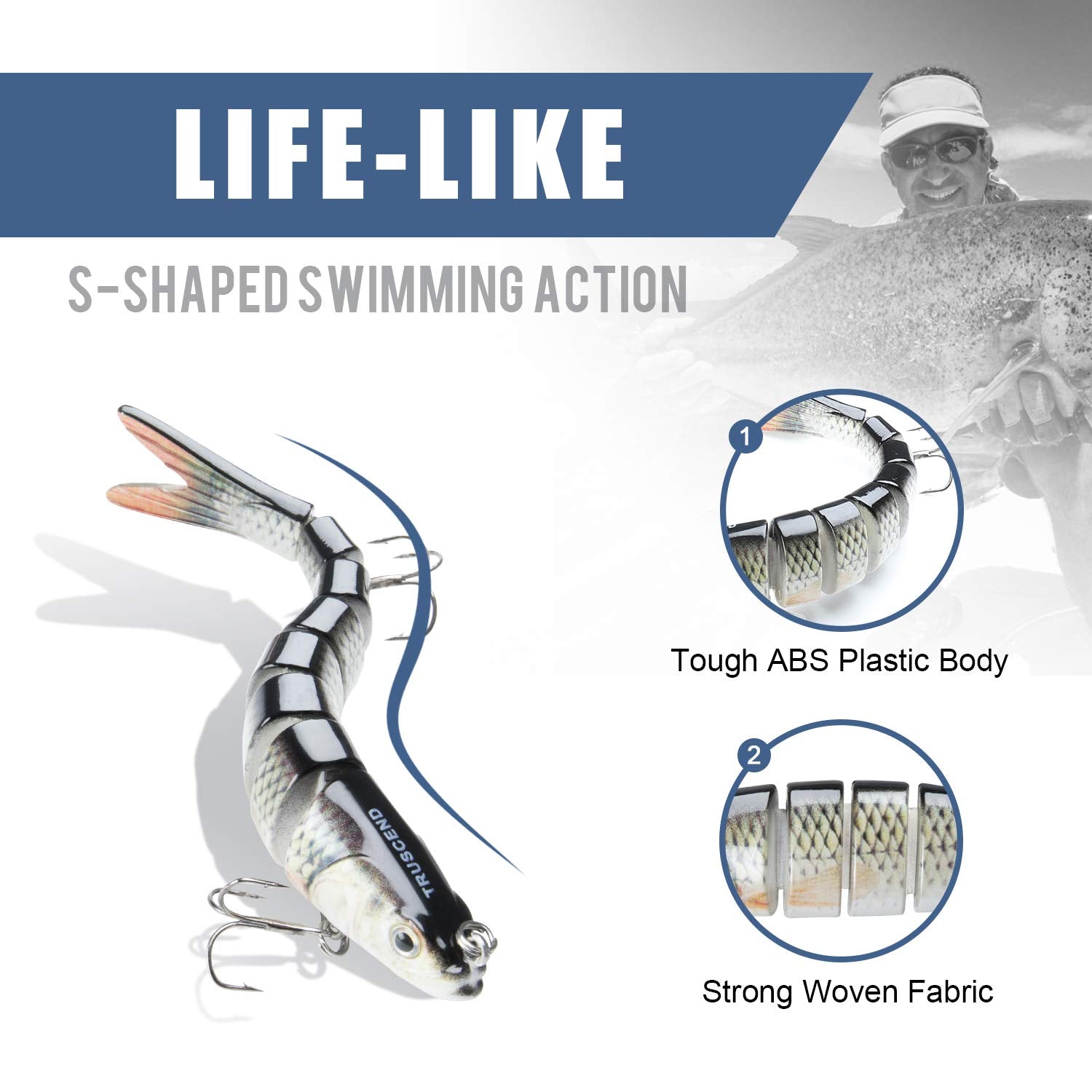 TRUSCEND Easy Catch Swimmax, Magic Noisy Turbulent Wiggling and Vibrating Actions for More Bites, Segmented Swimbait Jointed by Dyneema Strongest Fiber, Lifelike Fishing Lures for Relax Family Fishing