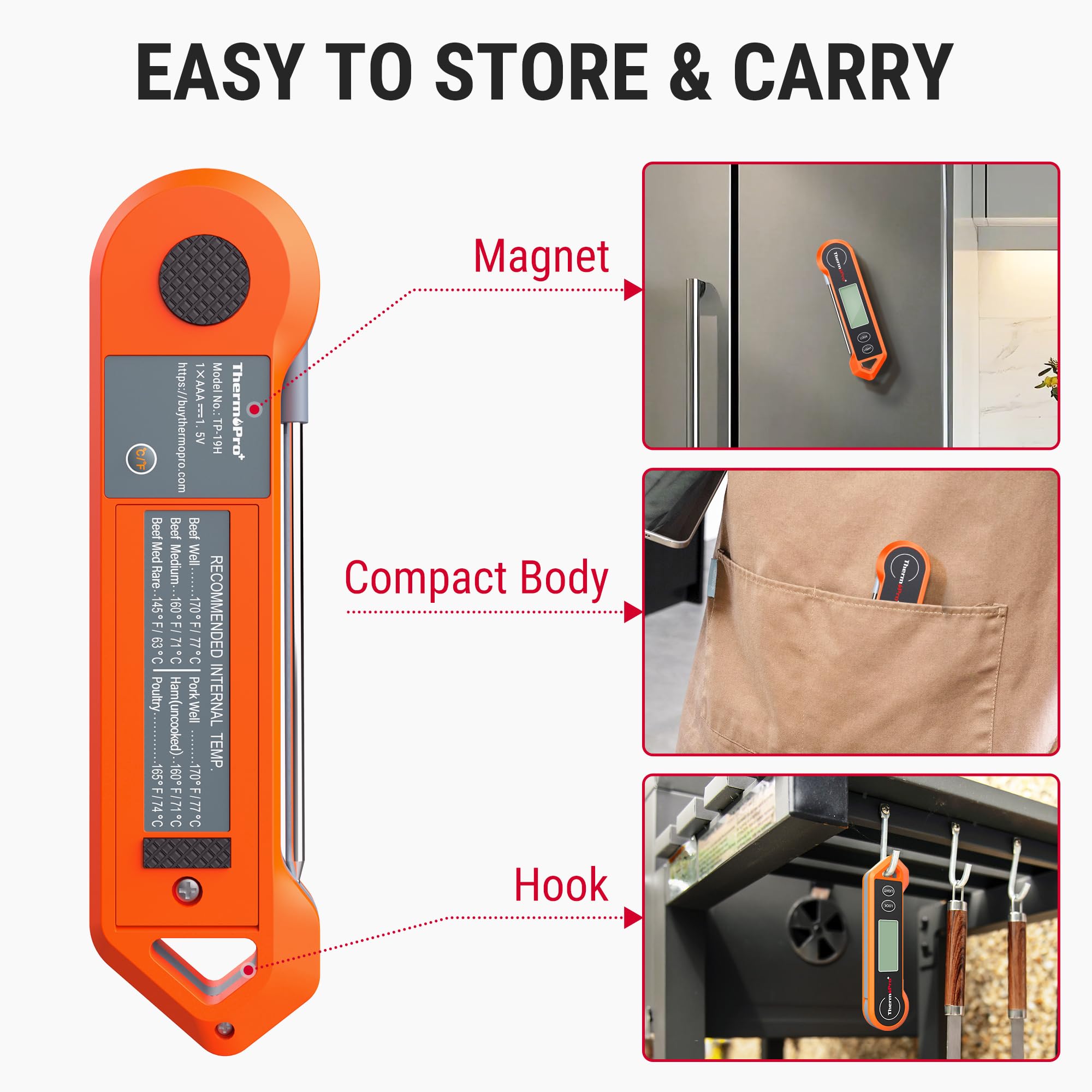 ThermoPro TP19H Digital Meat Thermometer for Cooking with Ambidextrous Backlit and Motion Sensing Kitchen Cooking Food Thermometer for BBQ Grill Smoker Oil Fry Candy Instant Read Thermometer