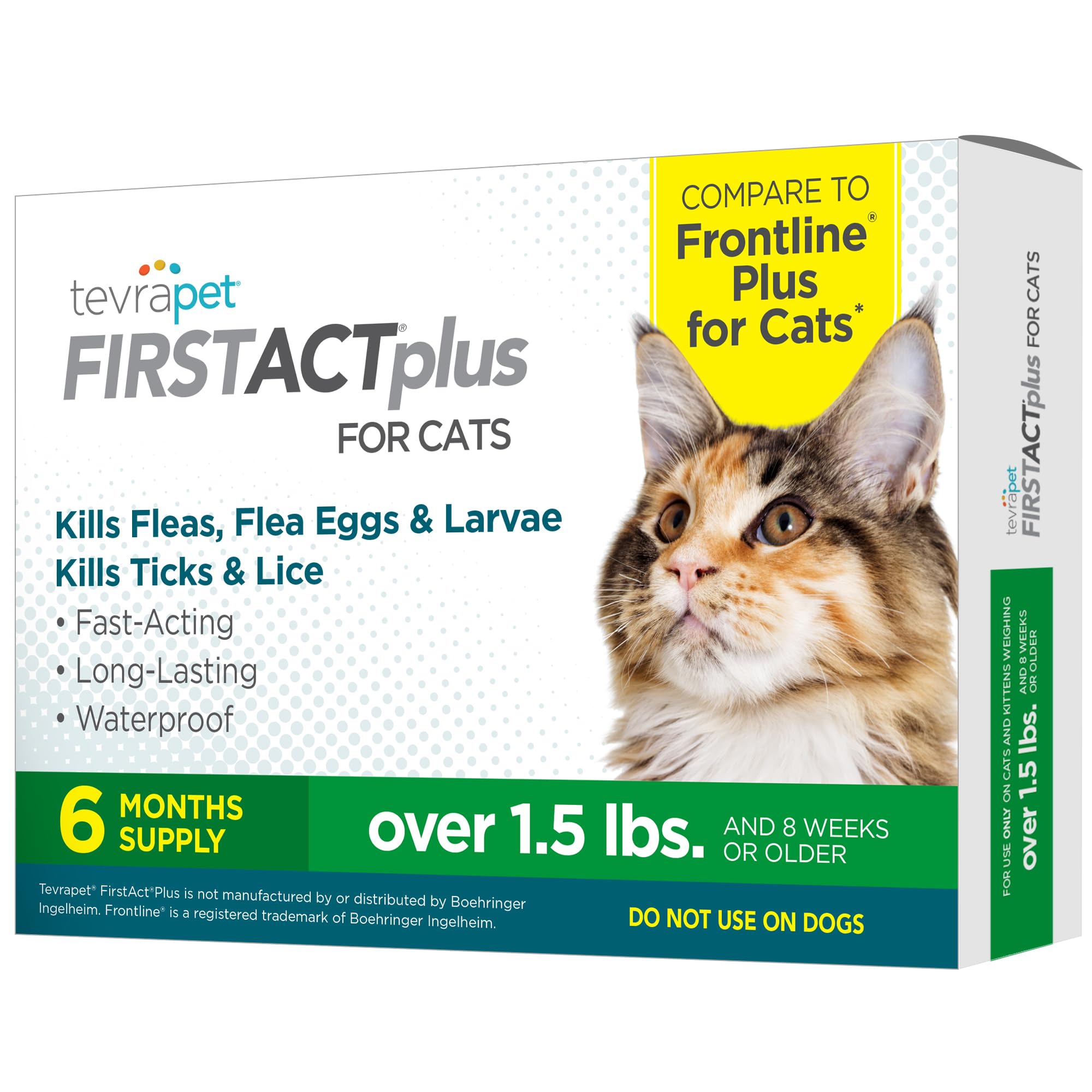 TevraPet FirstAct Plus Flea and Tick Topical for Cats over 1.5lbs, 3 Dose Waterproof Flea and Tick Control/Prevention for 3 Months